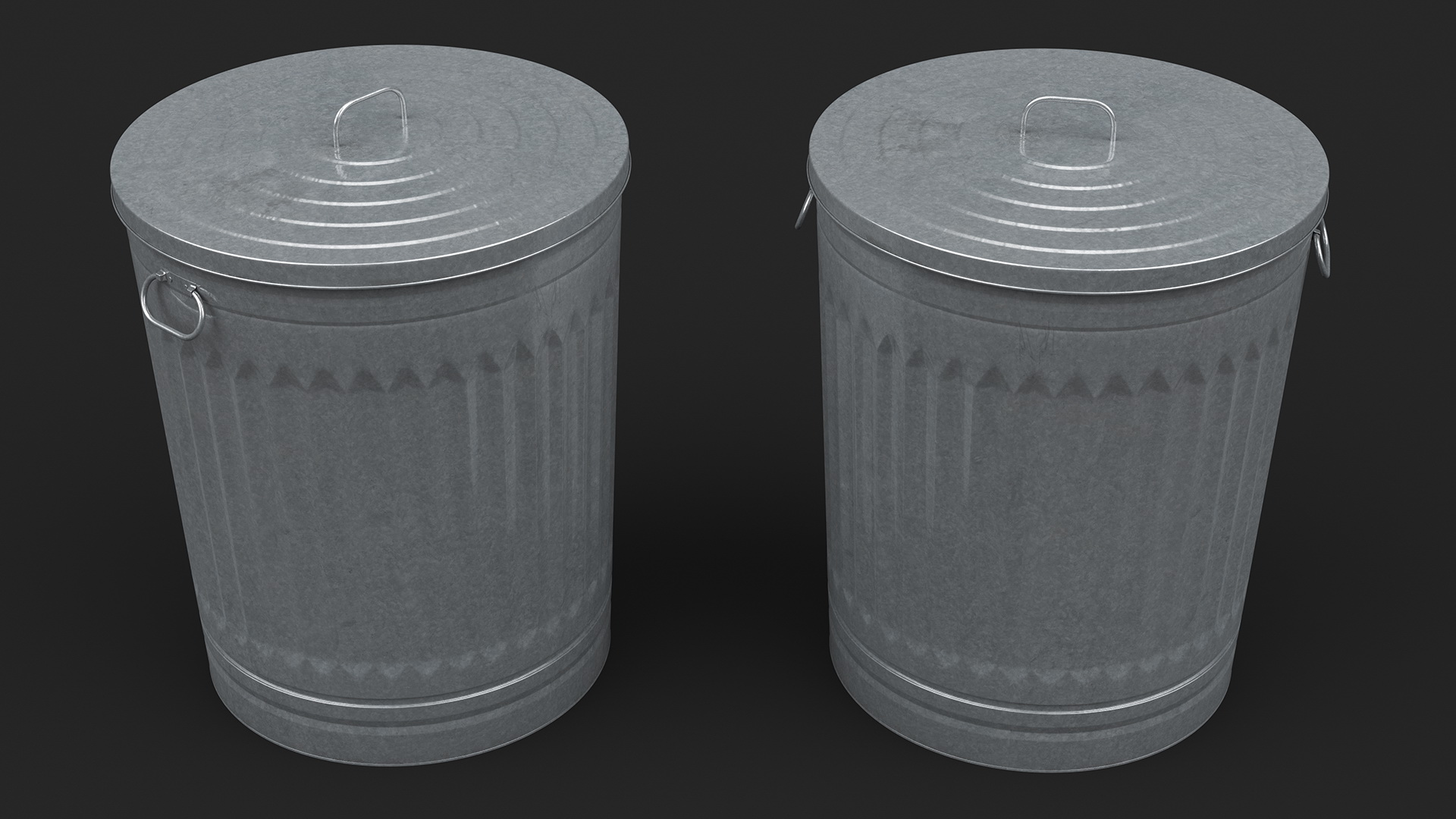 3D Galvanized Steel Trash Can