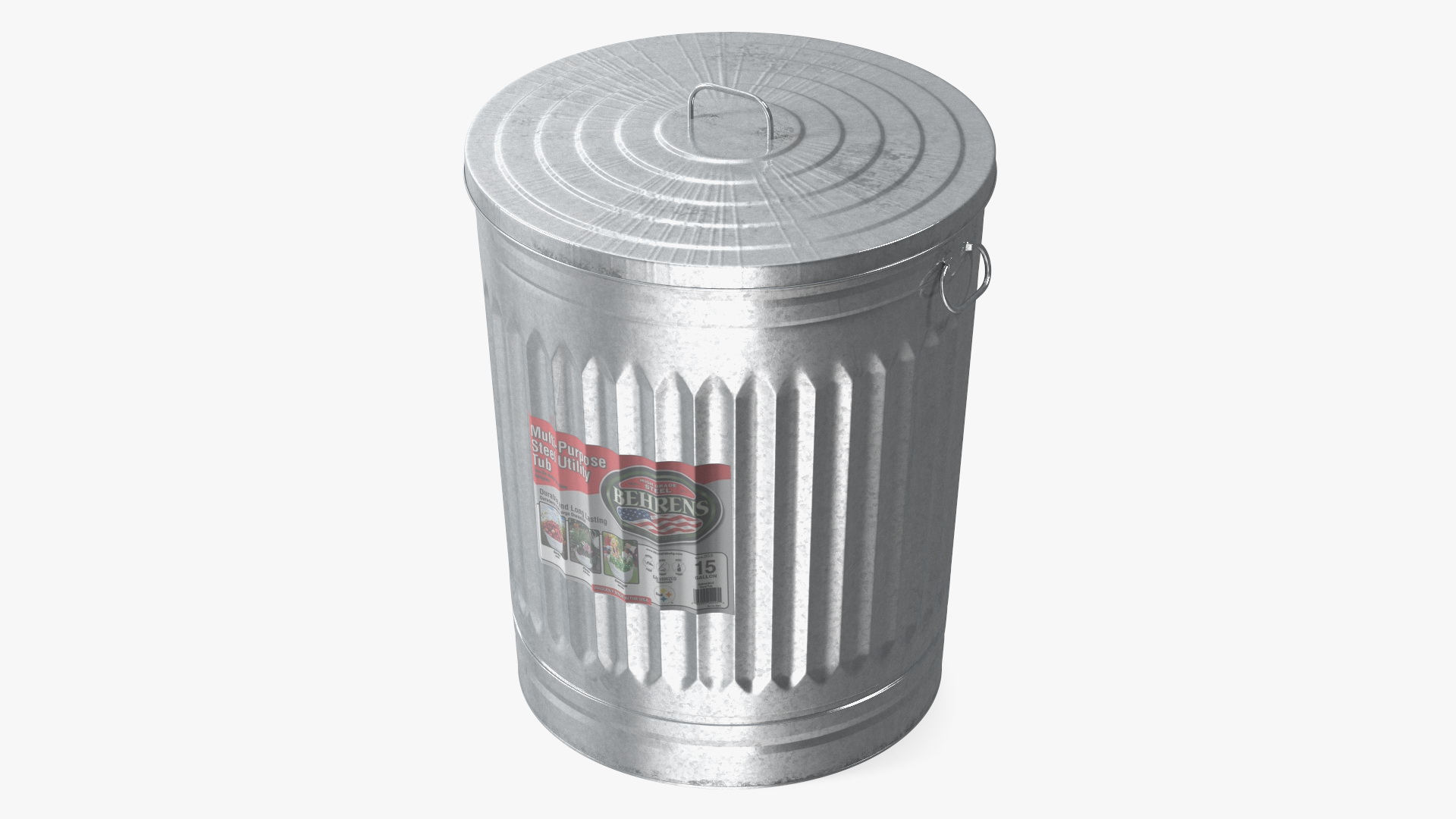 3D Galvanized Steel Trash Can