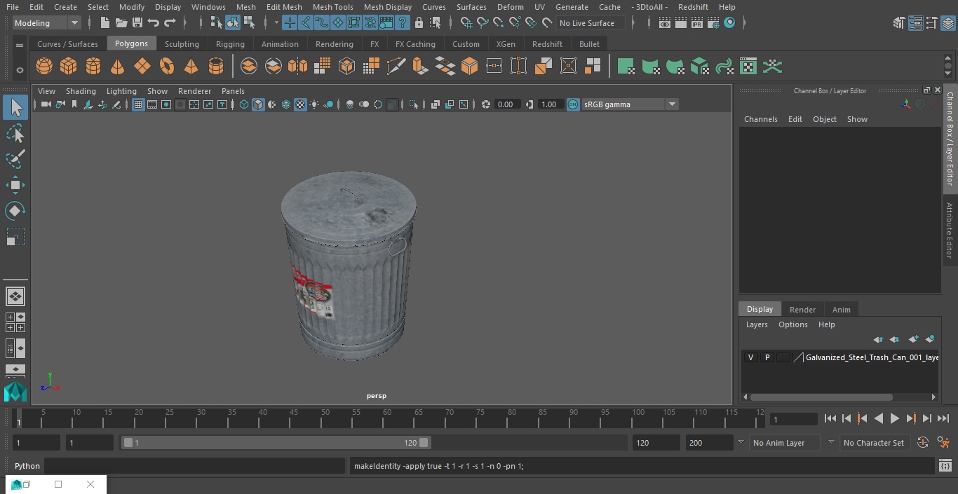3D Galvanized Steel Trash Can