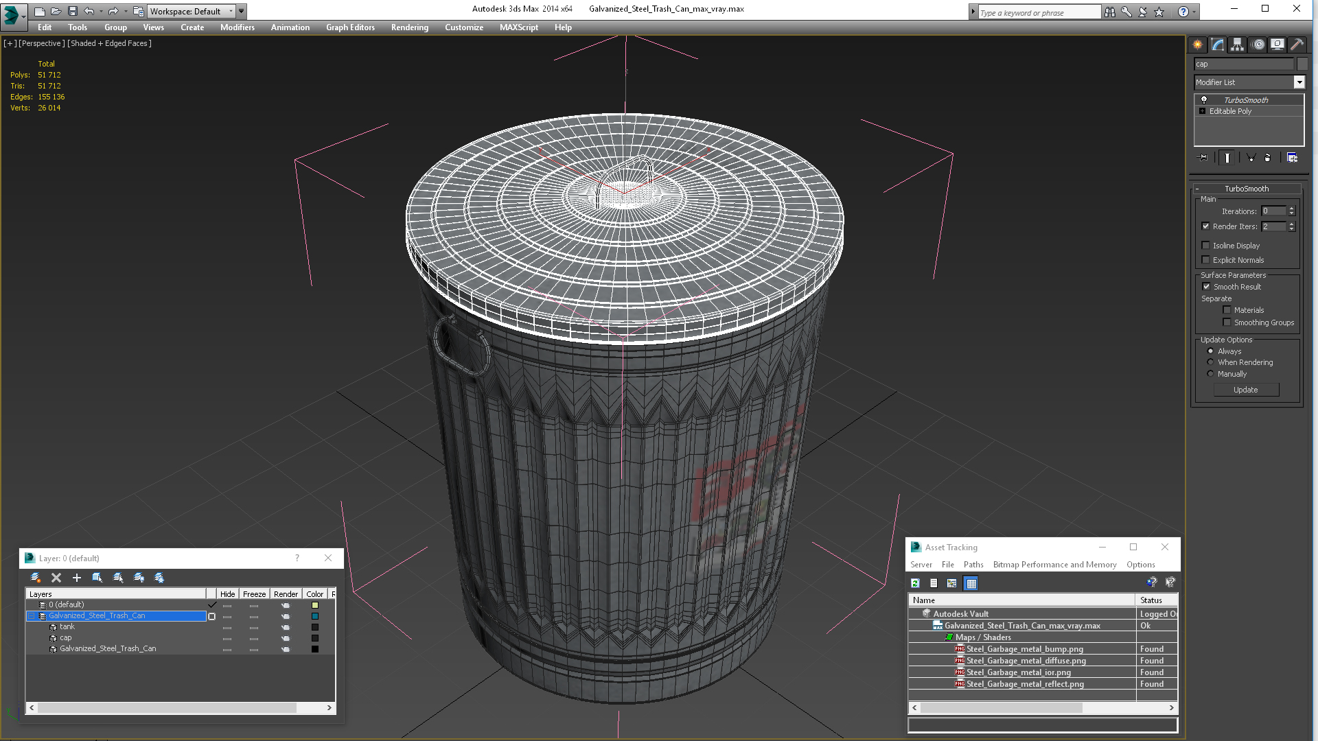 3D Galvanized Steel Trash Can