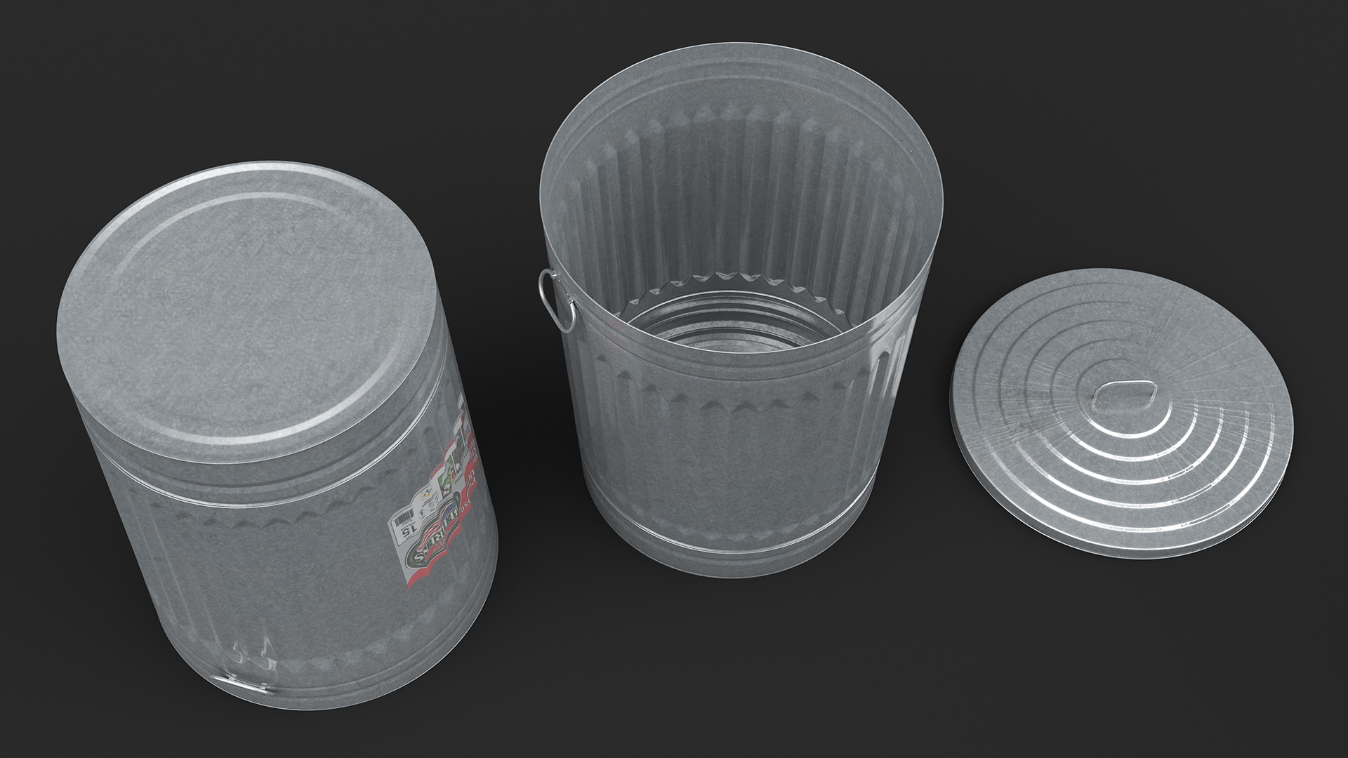 3D Galvanized Steel Trash Can