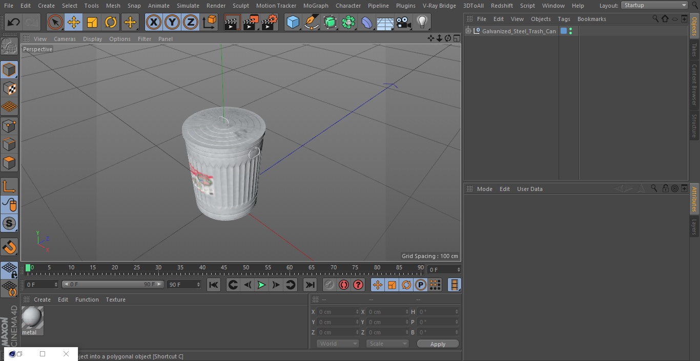 3D Galvanized Steel Trash Can