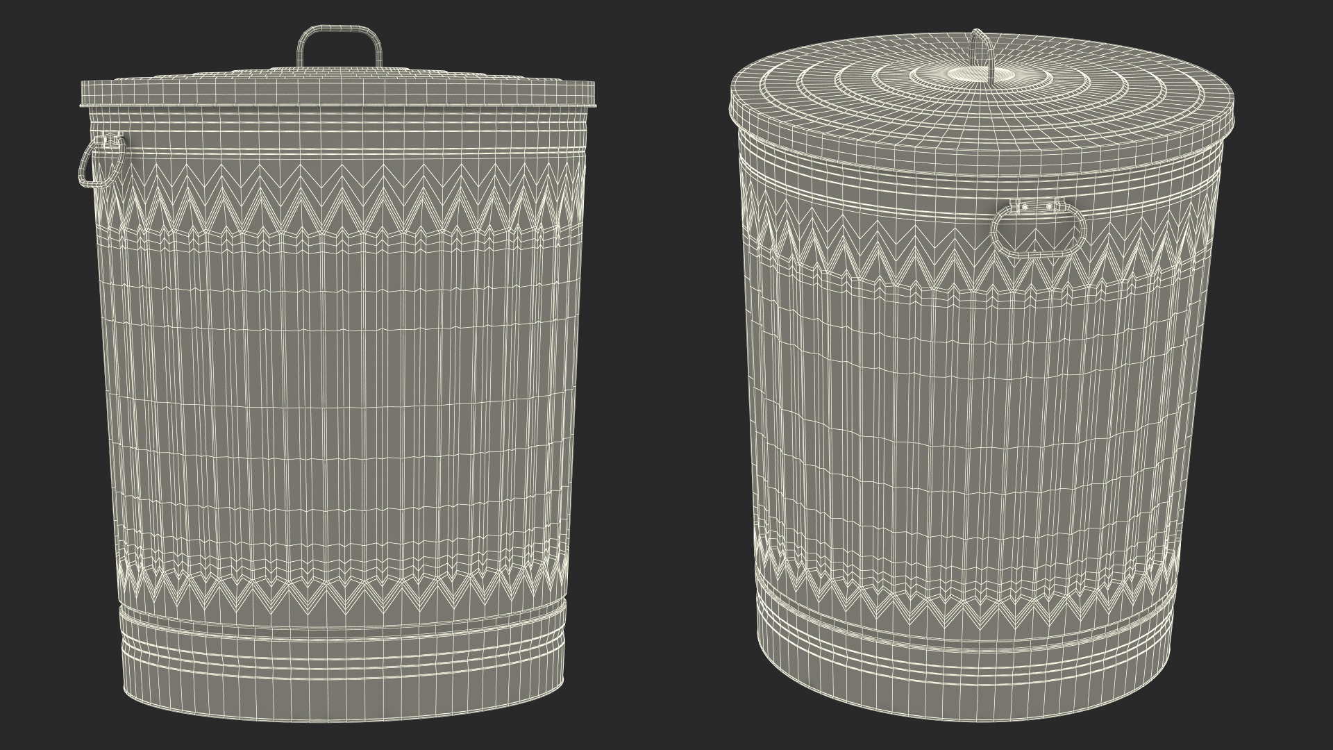 3D Galvanized Steel Trash Can
