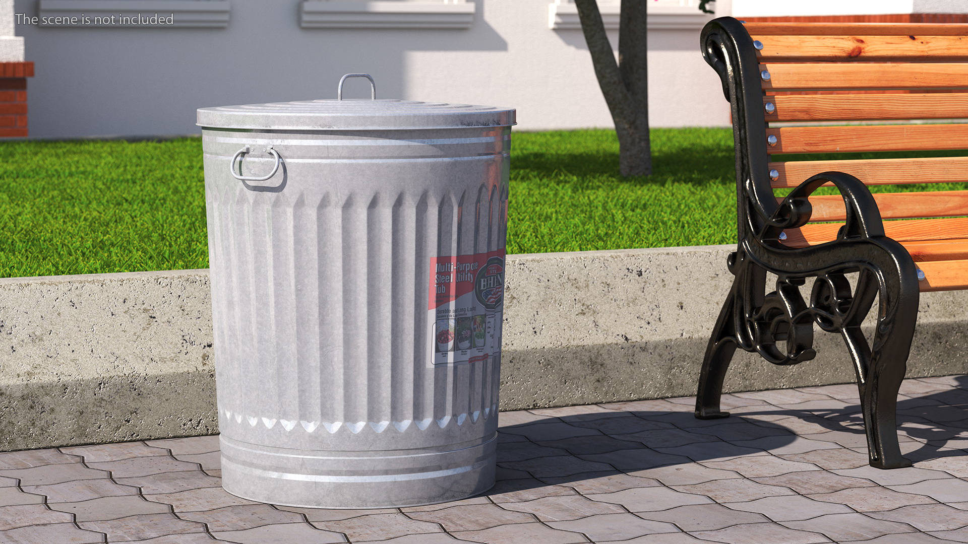 3D Galvanized Steel Trash Can