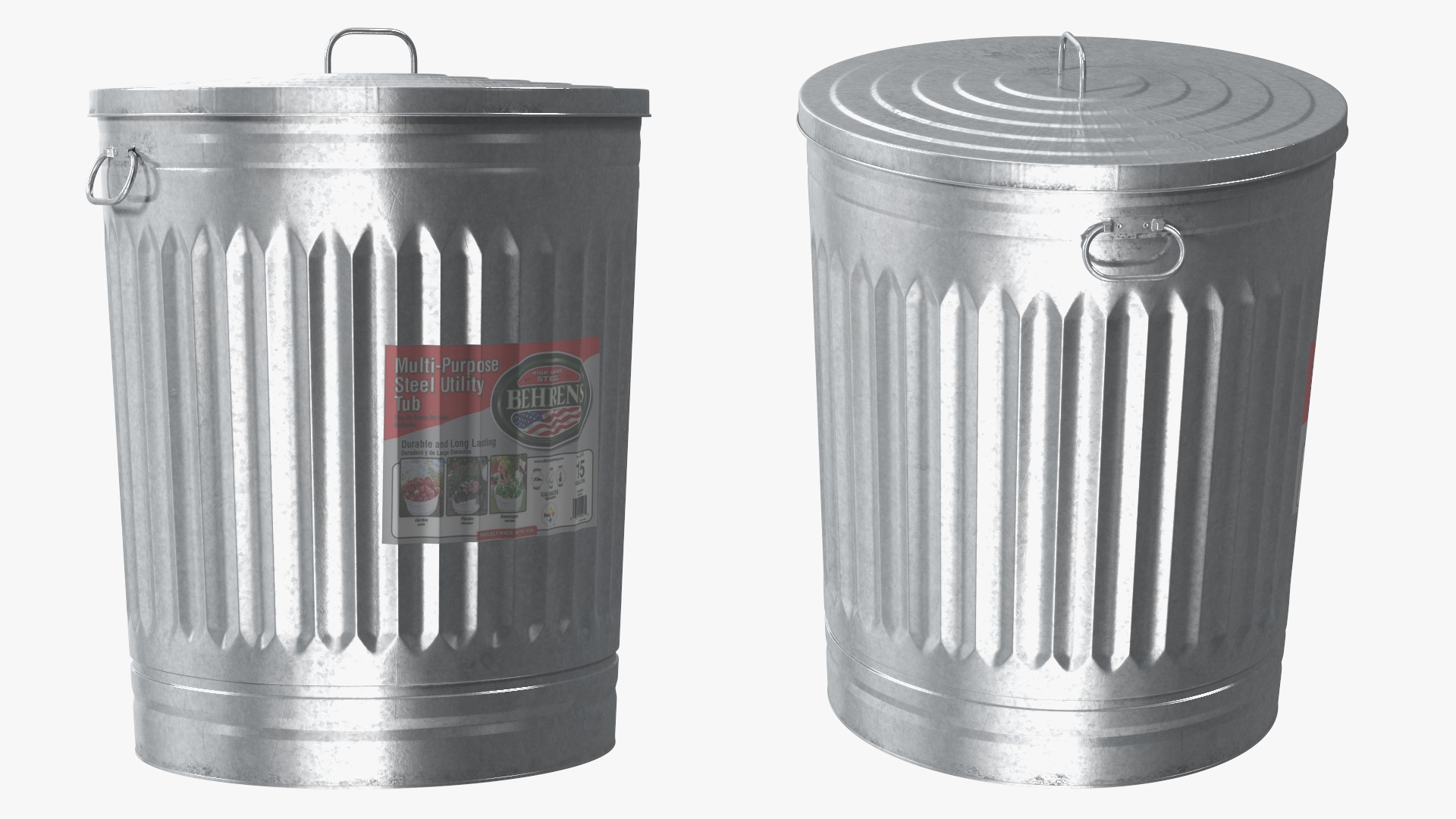 3D Galvanized Steel Trash Can