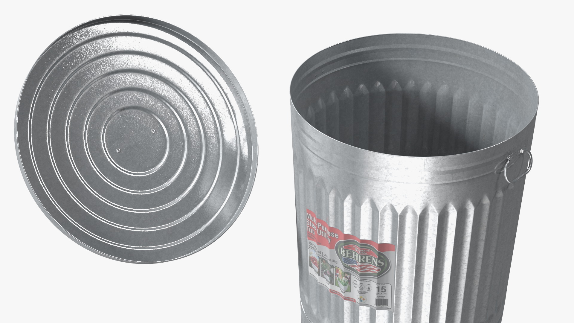 3D Galvanized Steel Trash Can