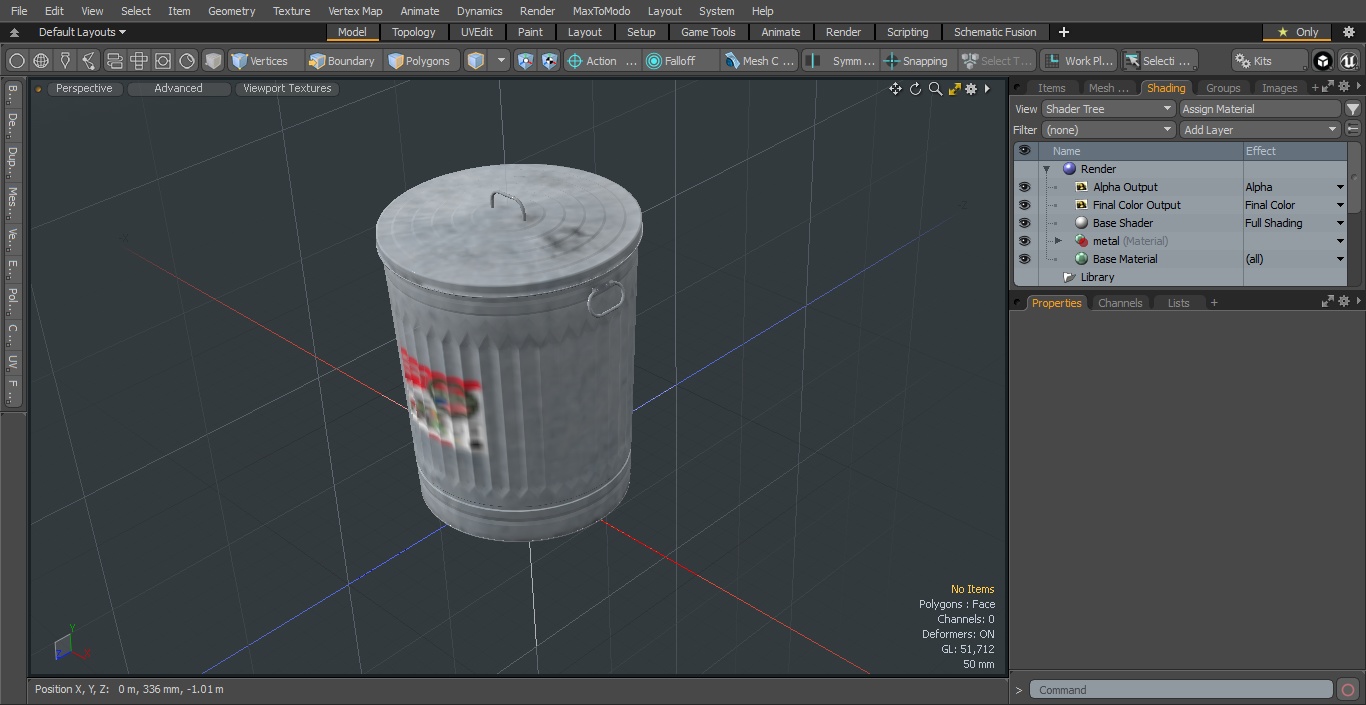 3D Galvanized Steel Trash Can