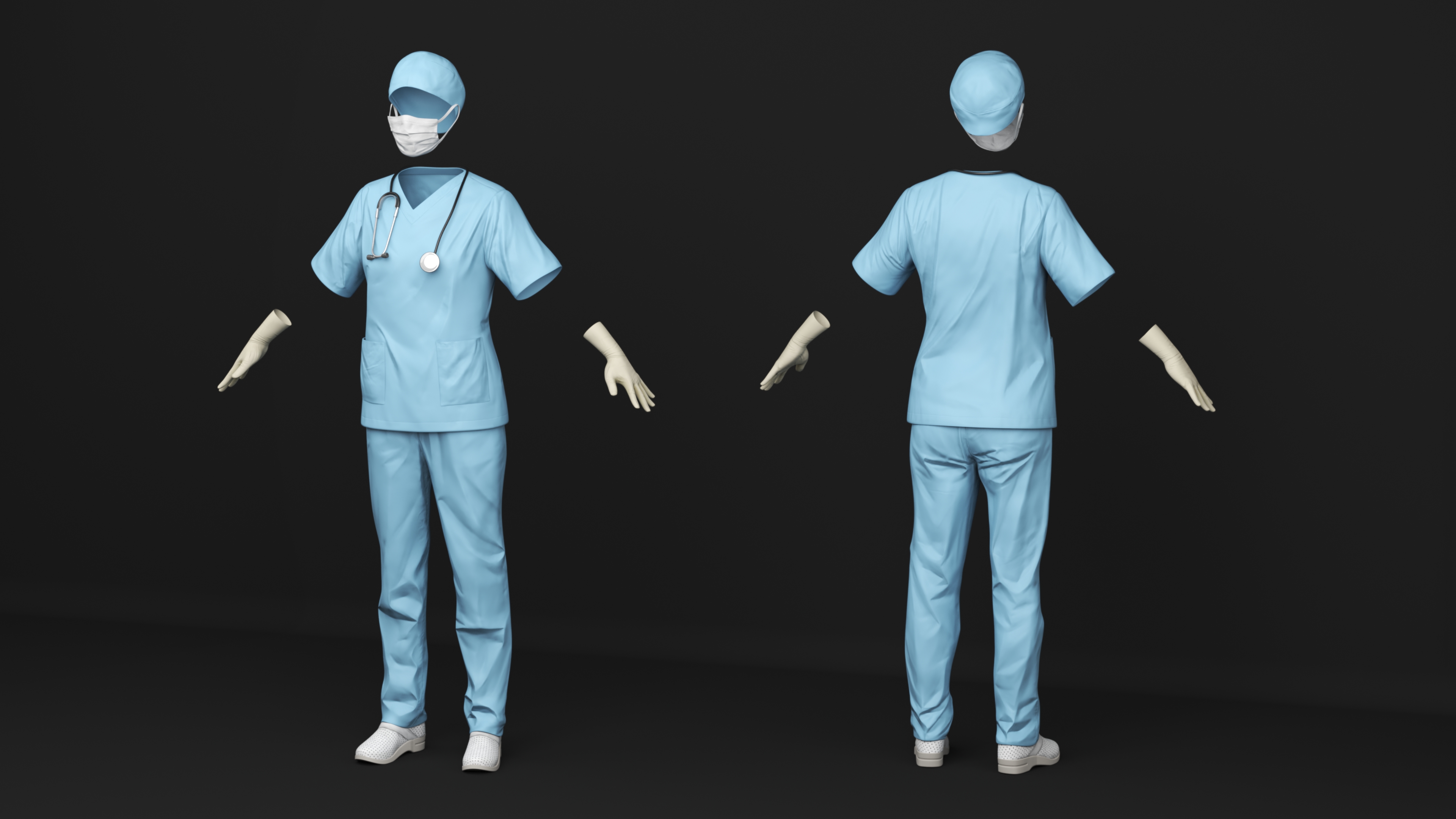Surgeon Uniform Scrubs with Stethoscope 3D model