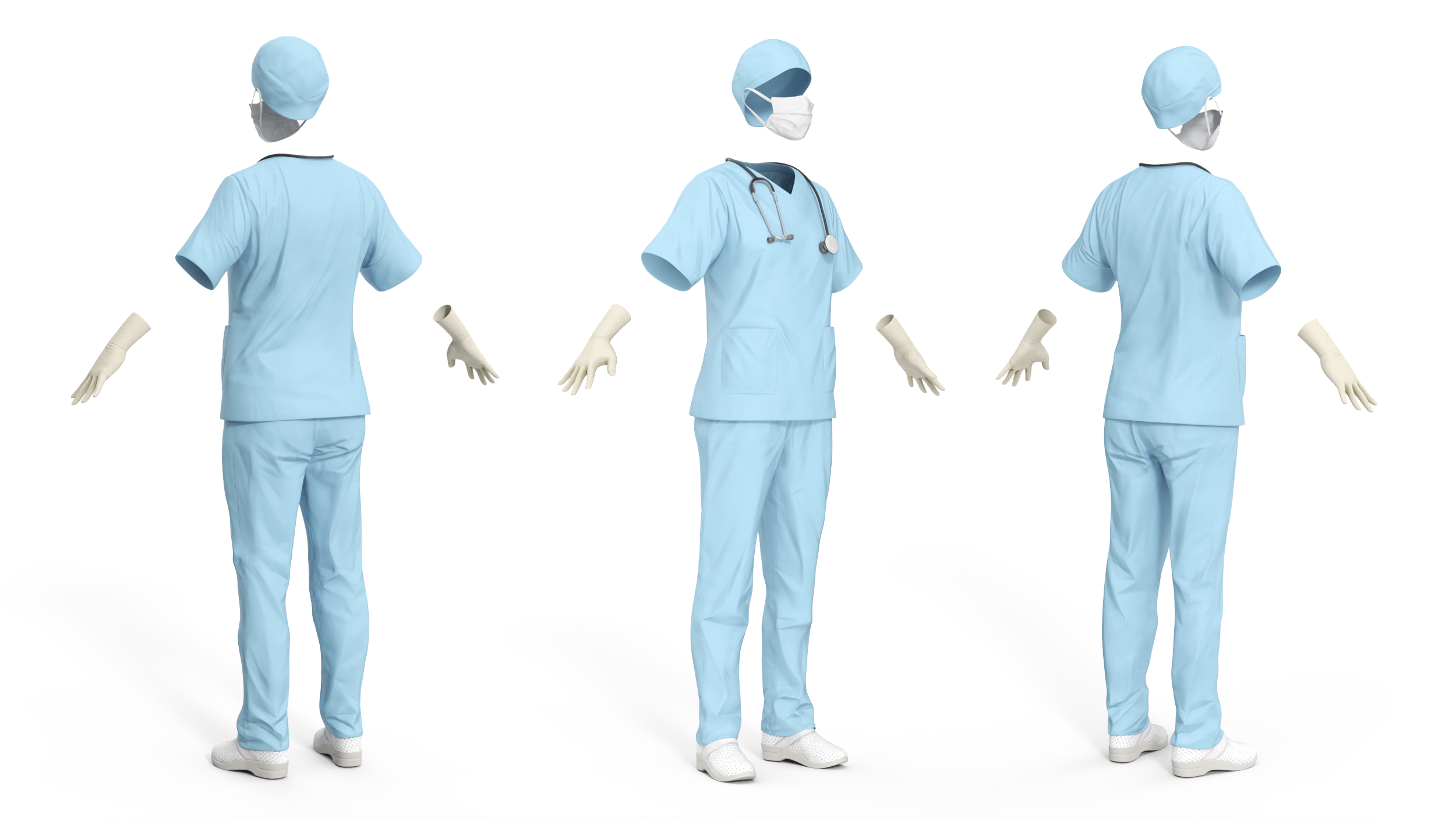 Surgeon Uniform Scrubs with Stethoscope 3D model