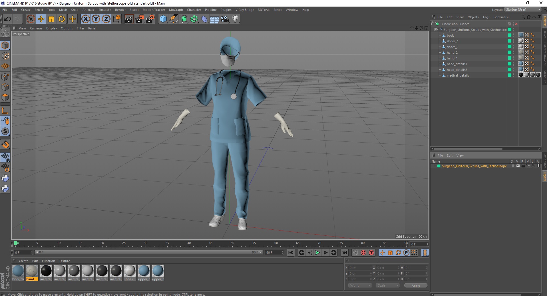 Surgeon Uniform Scrubs with Stethoscope 3D model