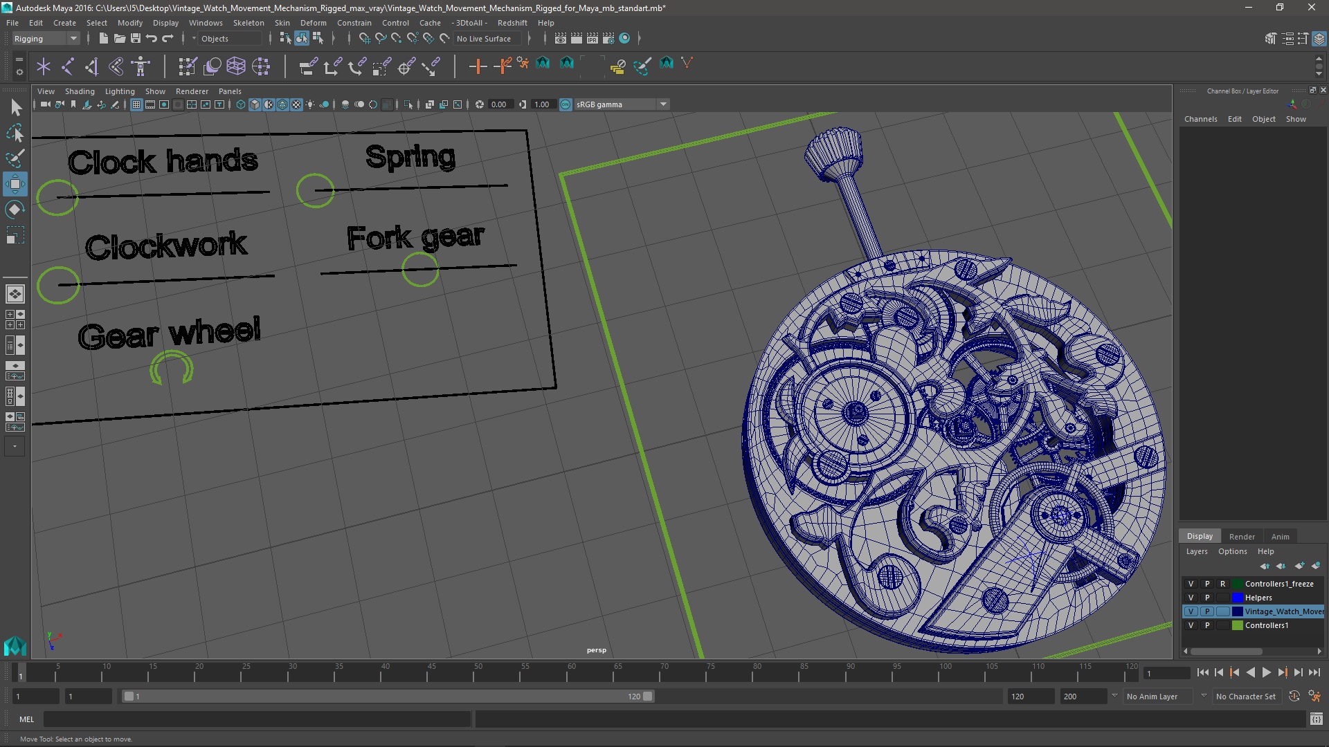 3D Vintage Watch Movement Mechanism Rigged for Maya model