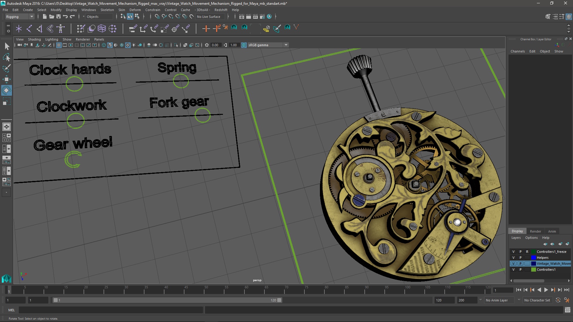 3D Vintage Watch Movement Mechanism Rigged for Maya model