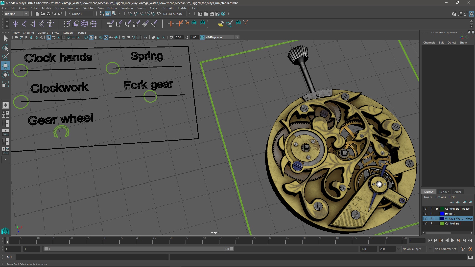 3D Vintage Watch Movement Mechanism Rigged for Maya model
