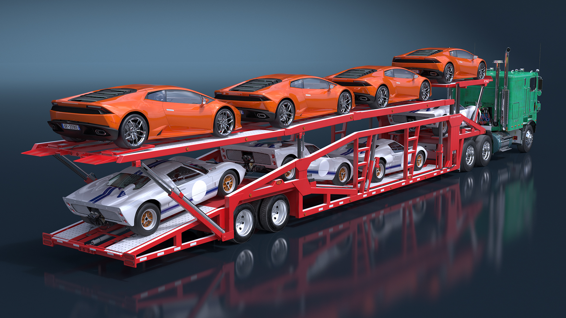 3D Marmon Truck with Car Carrier Loaded Cars