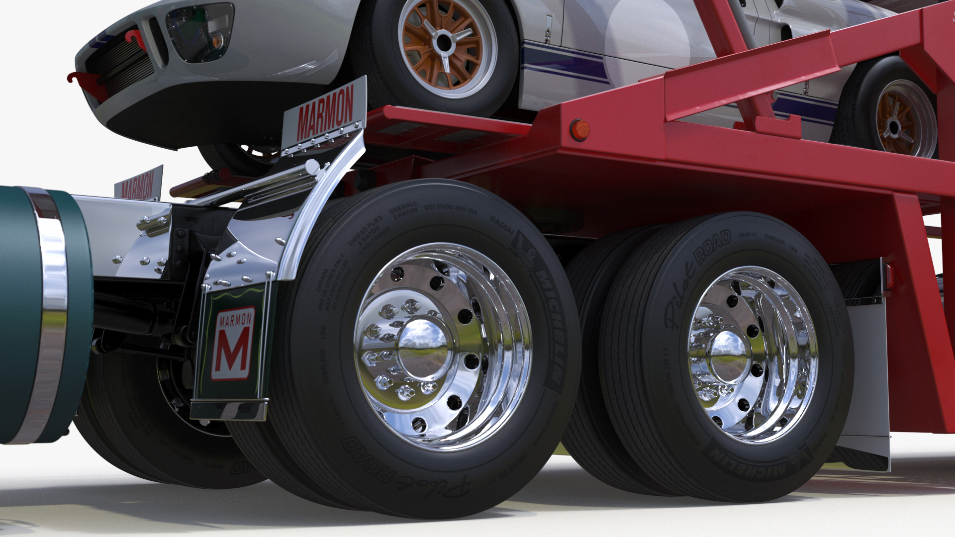 3D Marmon Truck with Car Carrier Loaded Cars