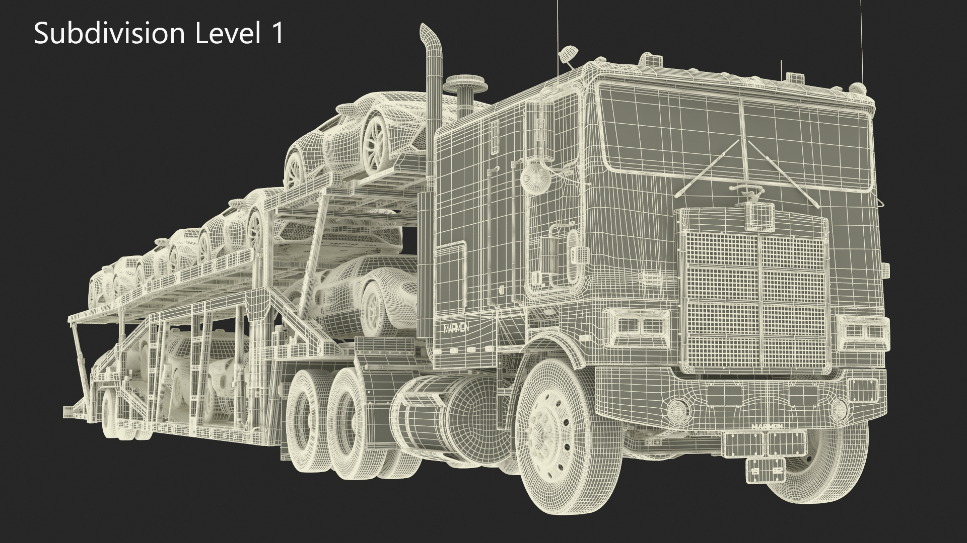 3D Marmon Truck with Car Carrier Loaded Cars
