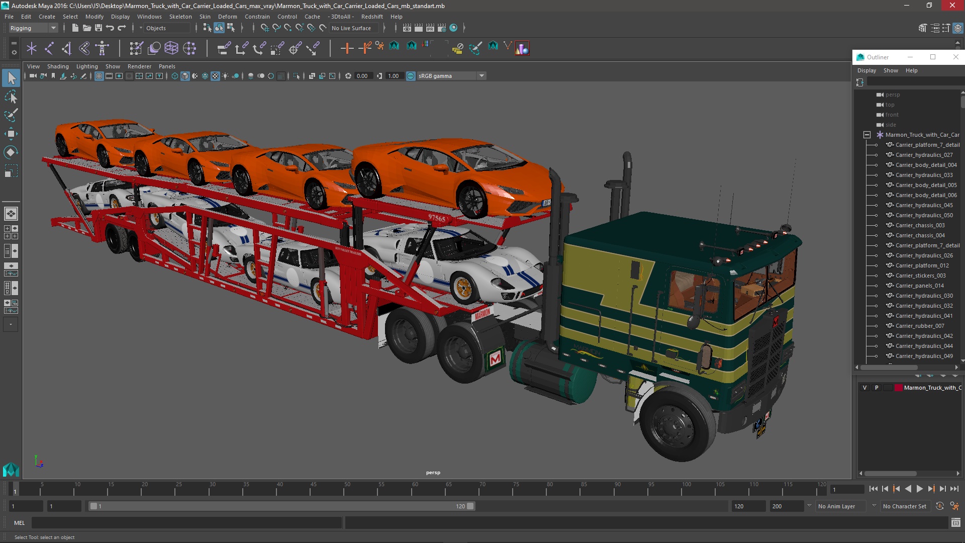 3D Marmon Truck with Car Carrier Loaded Cars