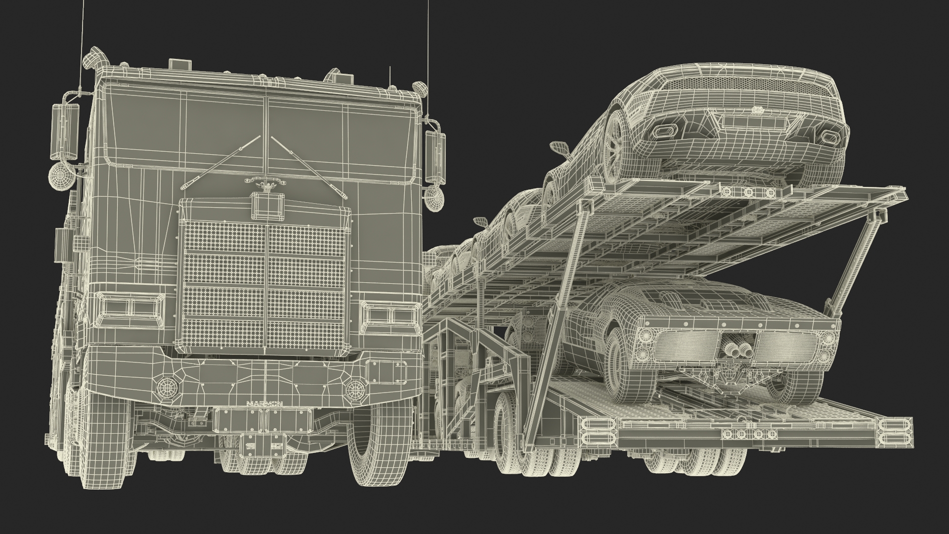 3D Marmon Truck with Car Carrier Loaded Cars