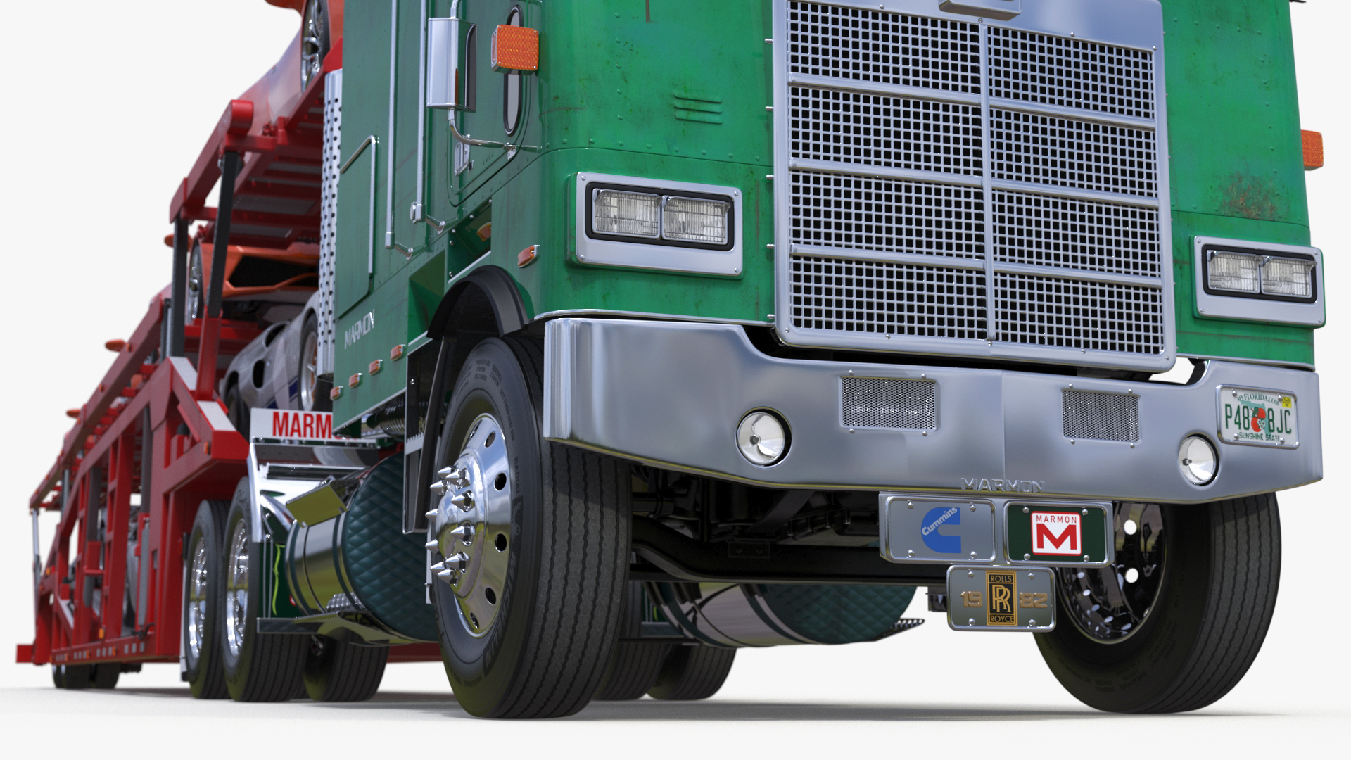 3D Marmon Truck with Car Carrier Loaded Cars