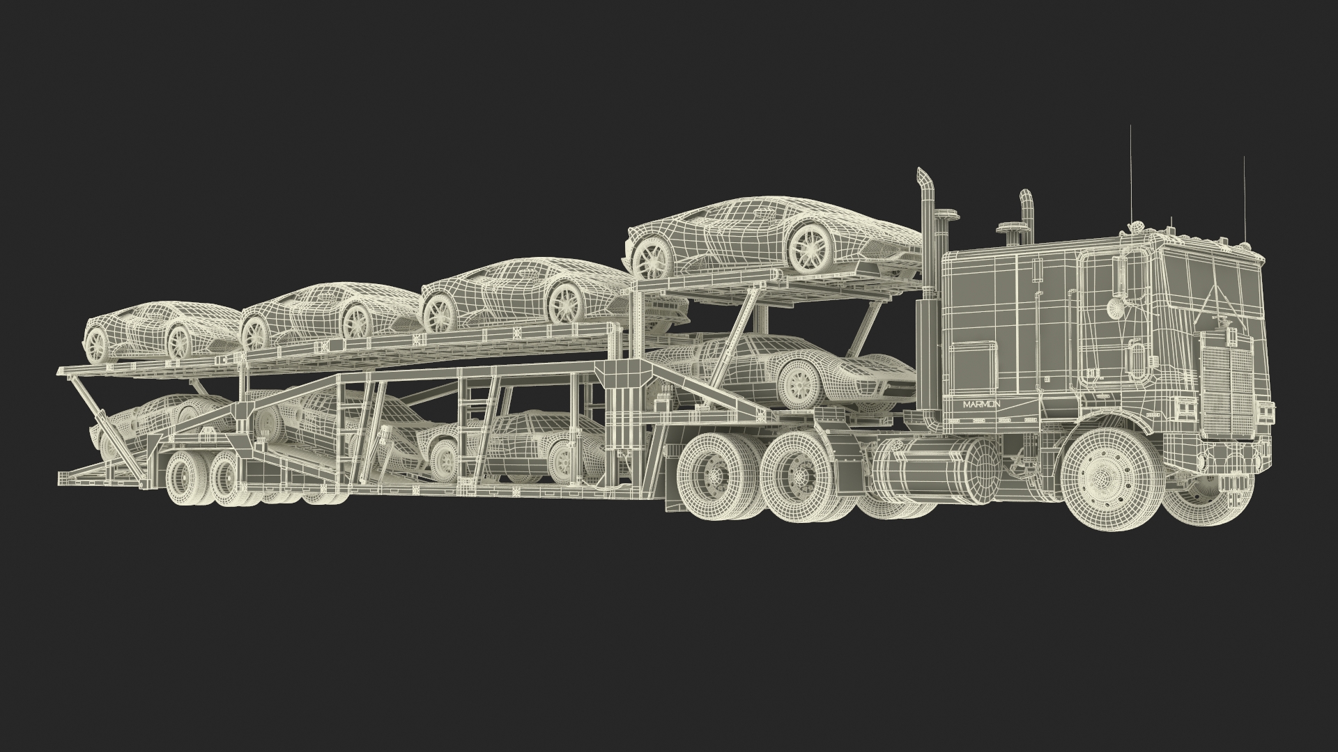 3D Marmon Truck with Car Carrier Loaded Cars