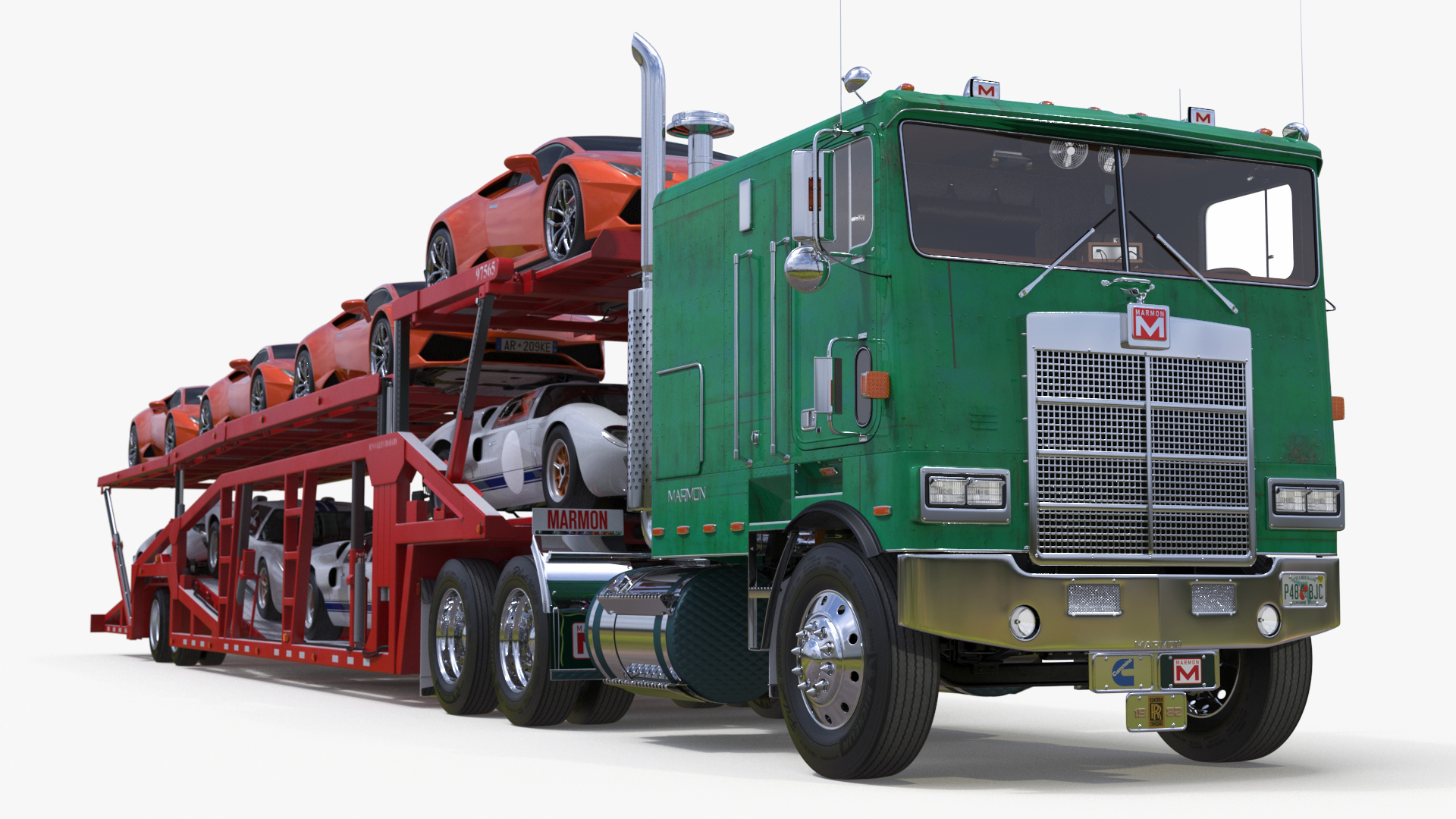 3D Marmon Truck with Car Carrier Loaded Cars