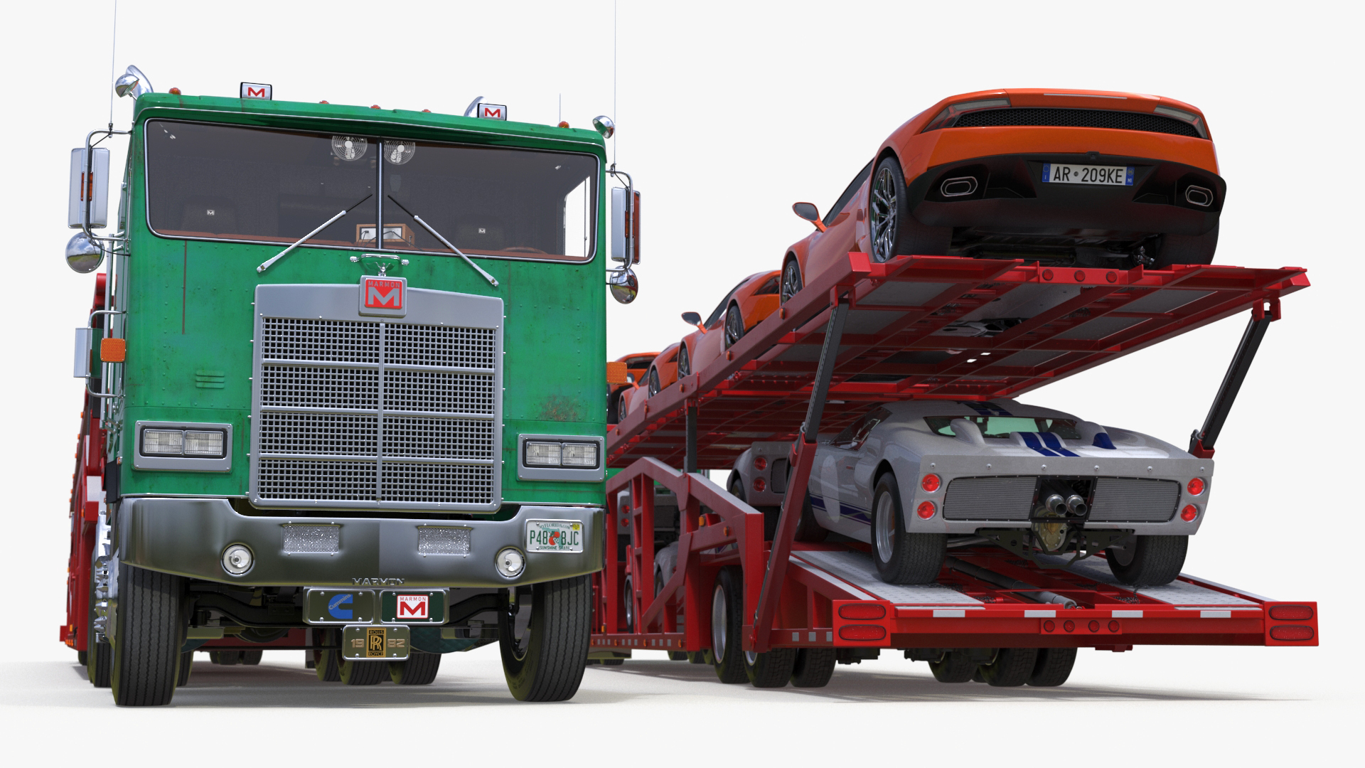 3D Marmon Truck with Car Carrier Loaded Cars