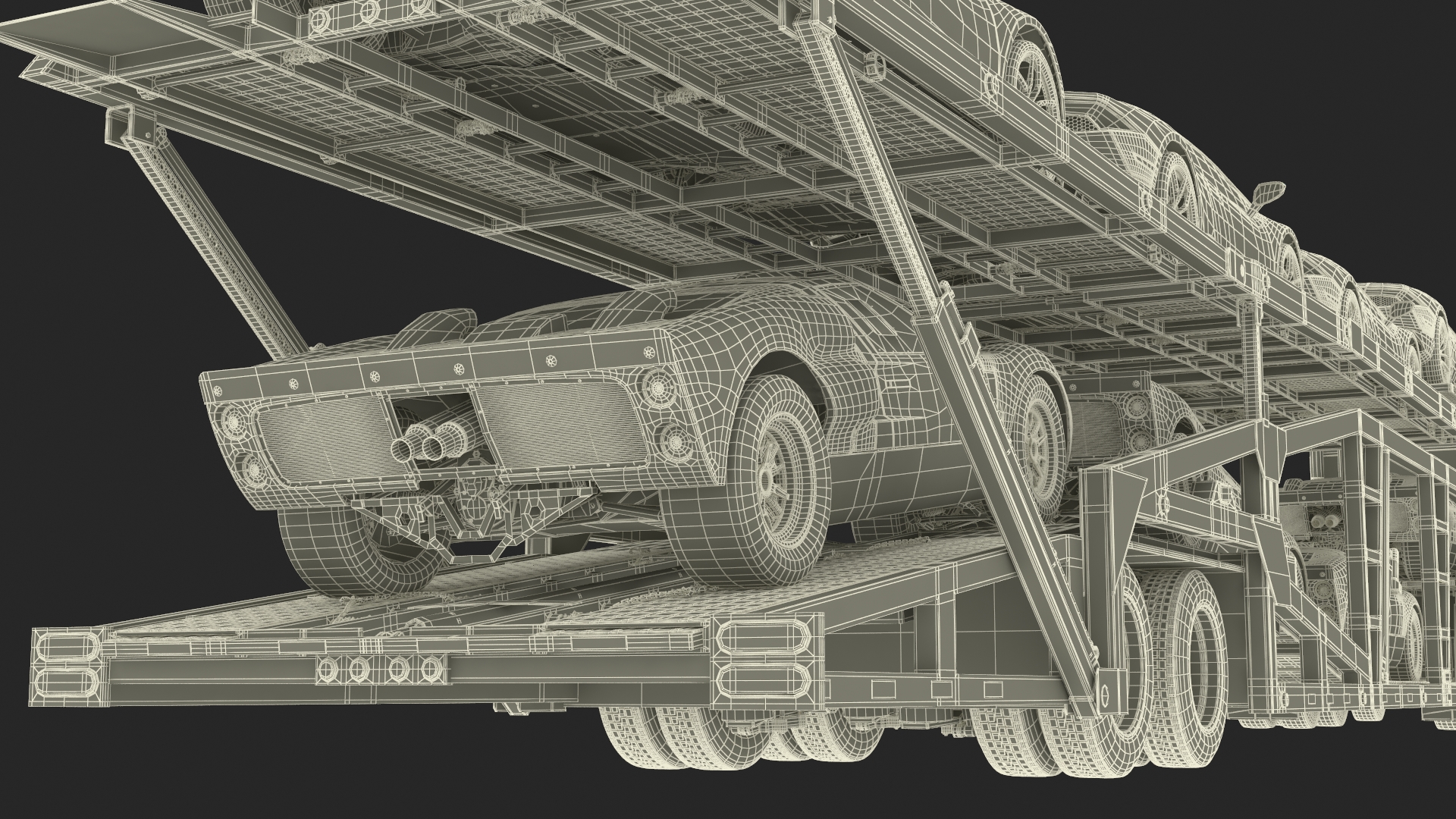3D Marmon Truck with Car Carrier Loaded Cars