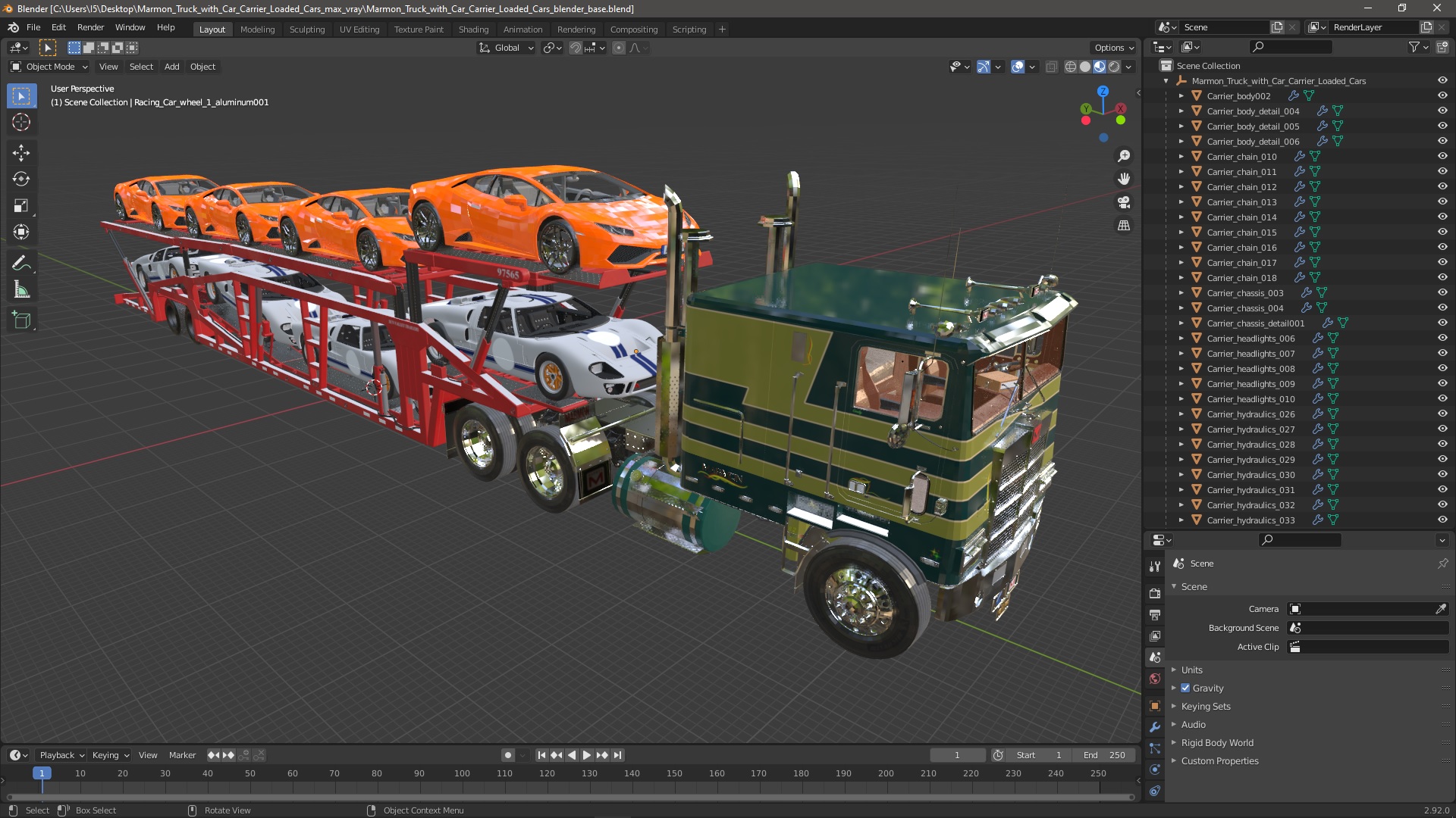 3D Marmon Truck with Car Carrier Loaded Cars