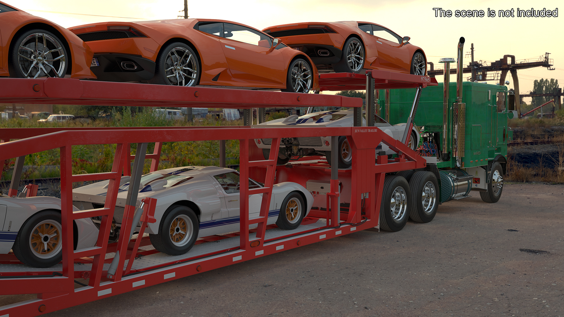 3D Marmon Truck with Car Carrier Loaded Cars