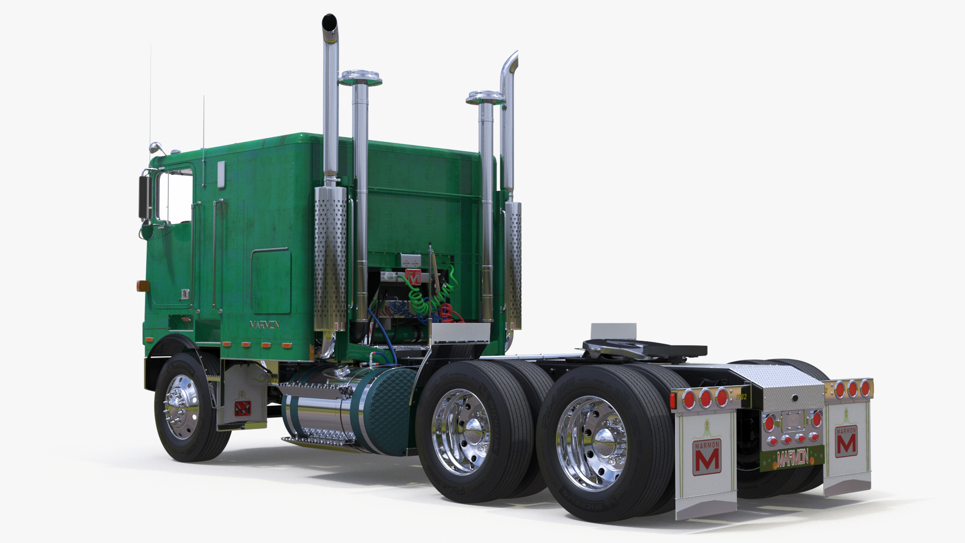 3D Marmon Truck with Car Carrier Loaded Cars