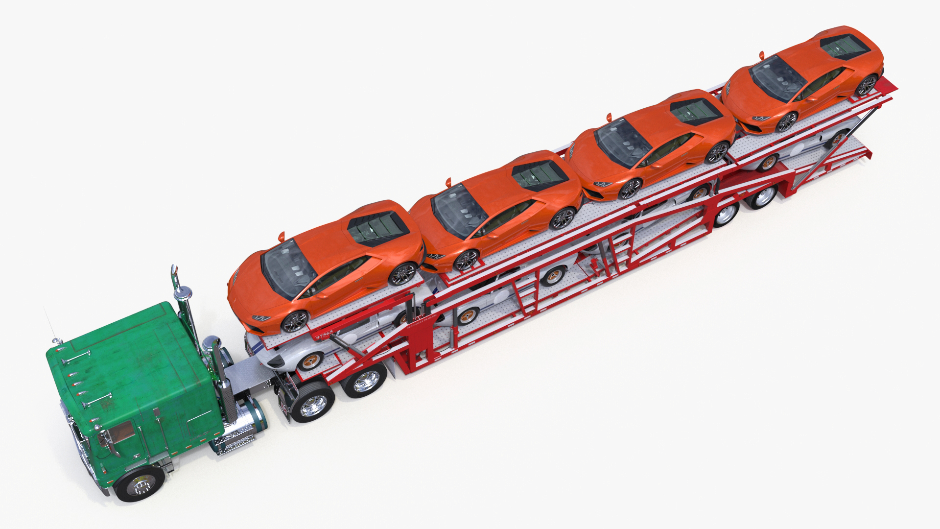 3D Marmon Truck with Car Carrier Loaded Cars