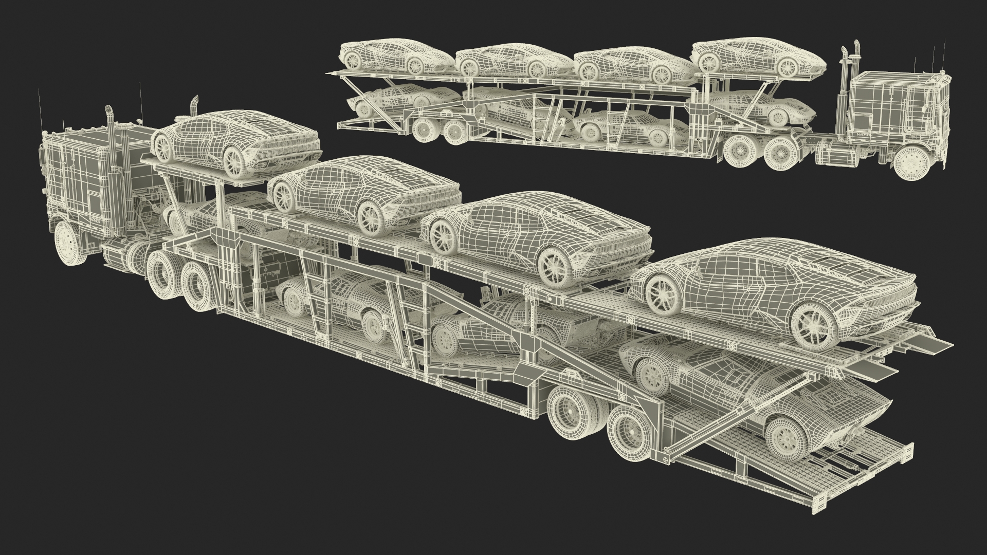 3D Marmon Truck with Car Carrier Loaded Cars