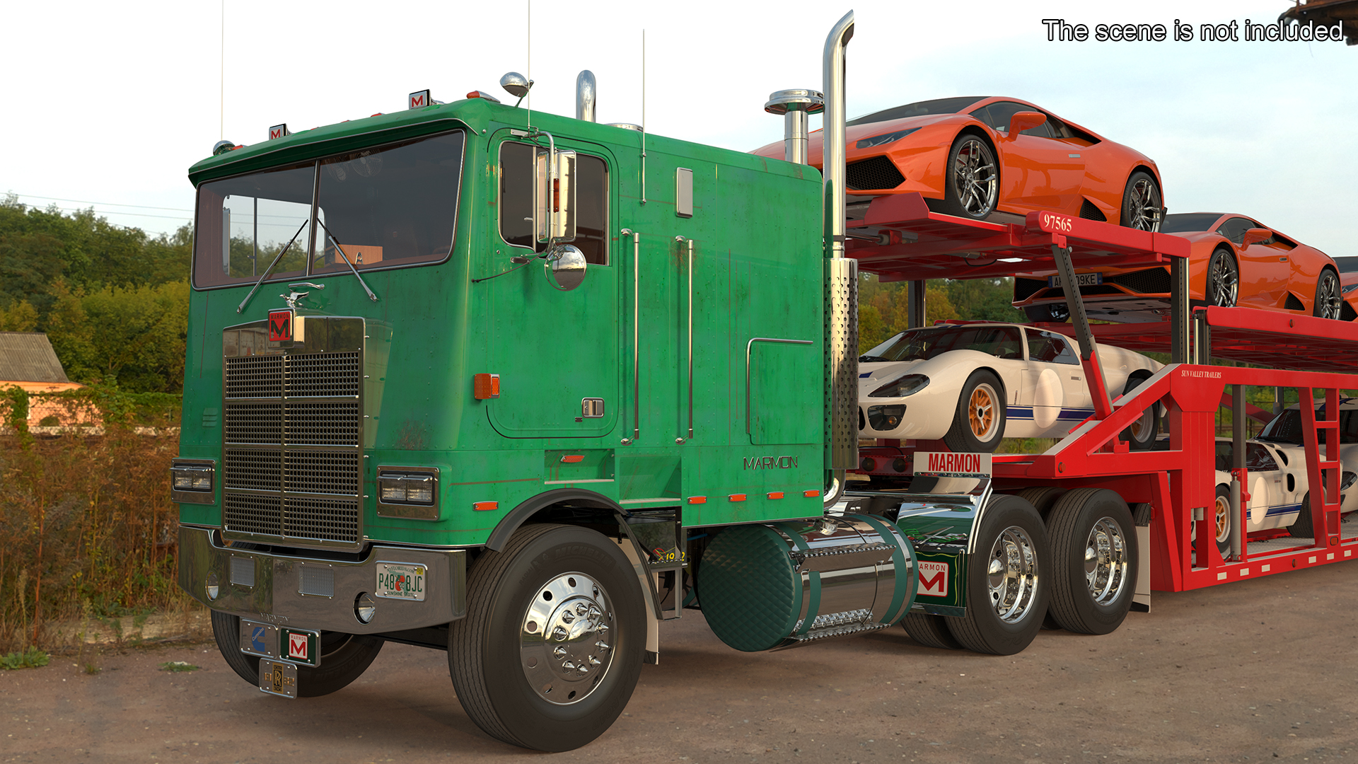3D Marmon Truck with Car Carrier Loaded Cars