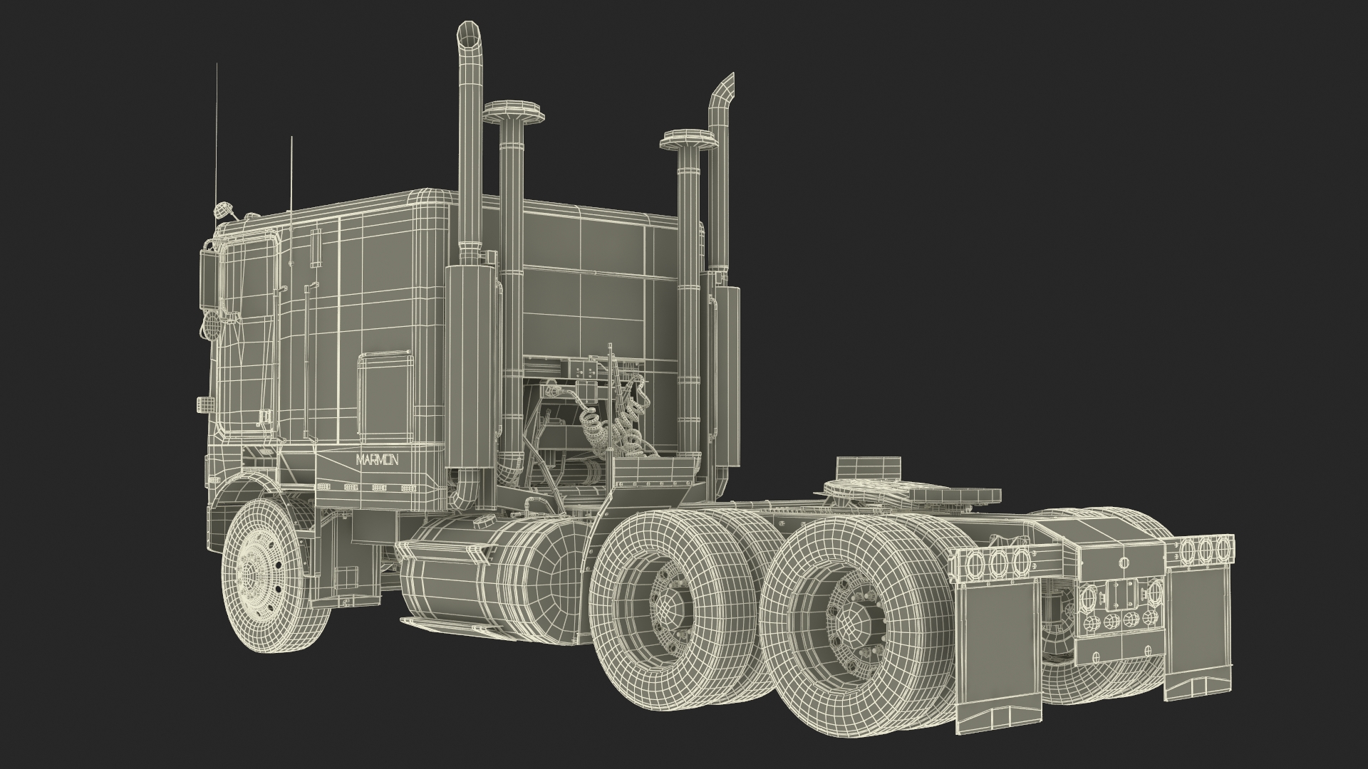 3D Marmon Truck with Car Carrier Loaded Cars