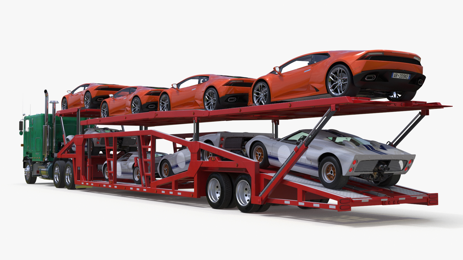 3D Marmon Truck with Car Carrier Loaded Cars