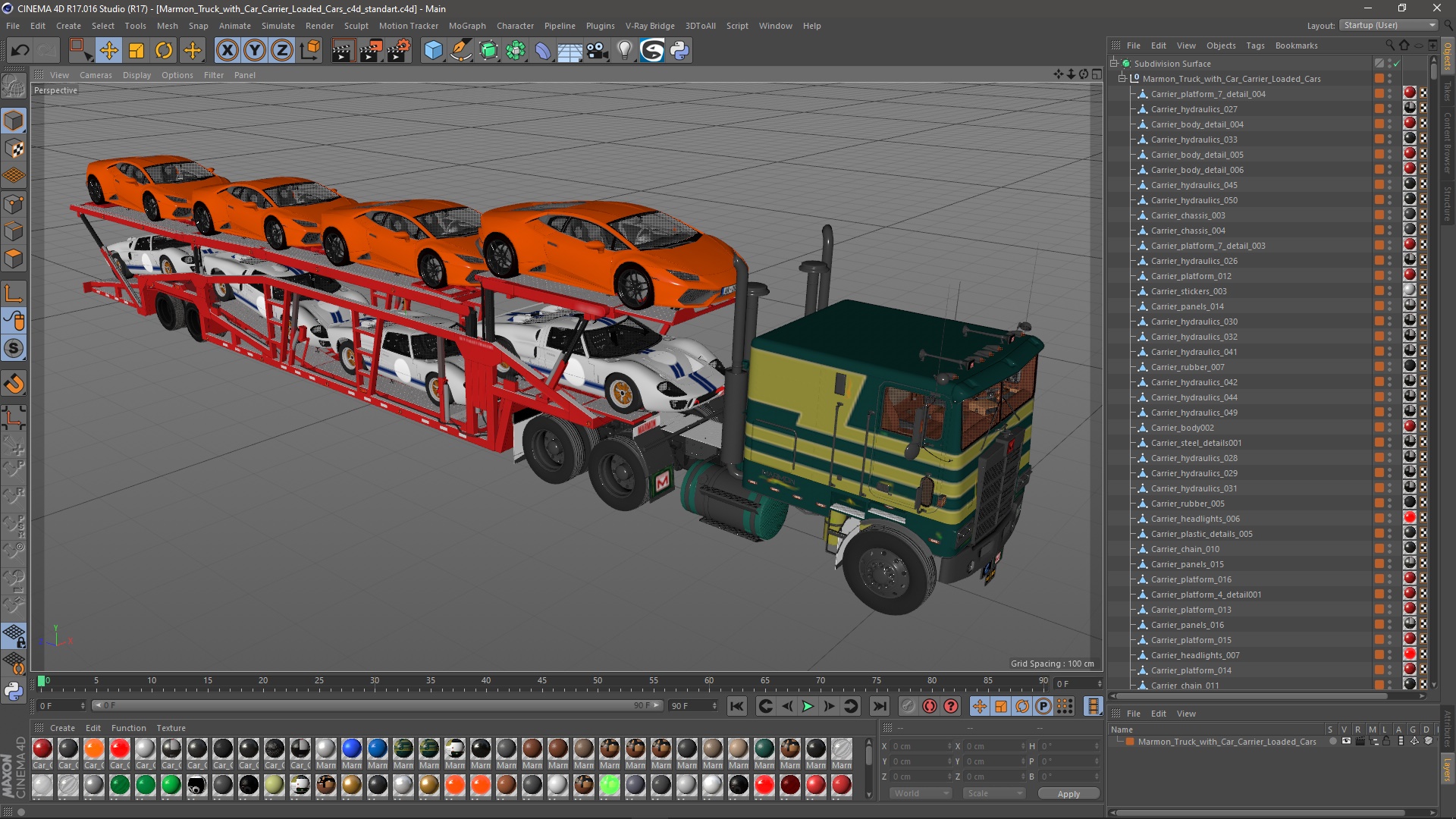 3D Marmon Truck with Car Carrier Loaded Cars