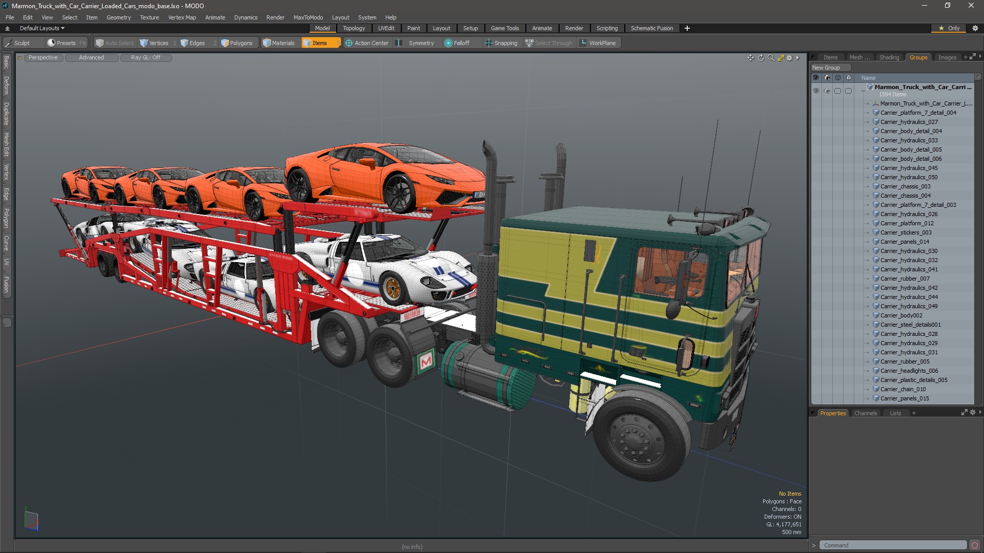 3D Marmon Truck with Car Carrier Loaded Cars