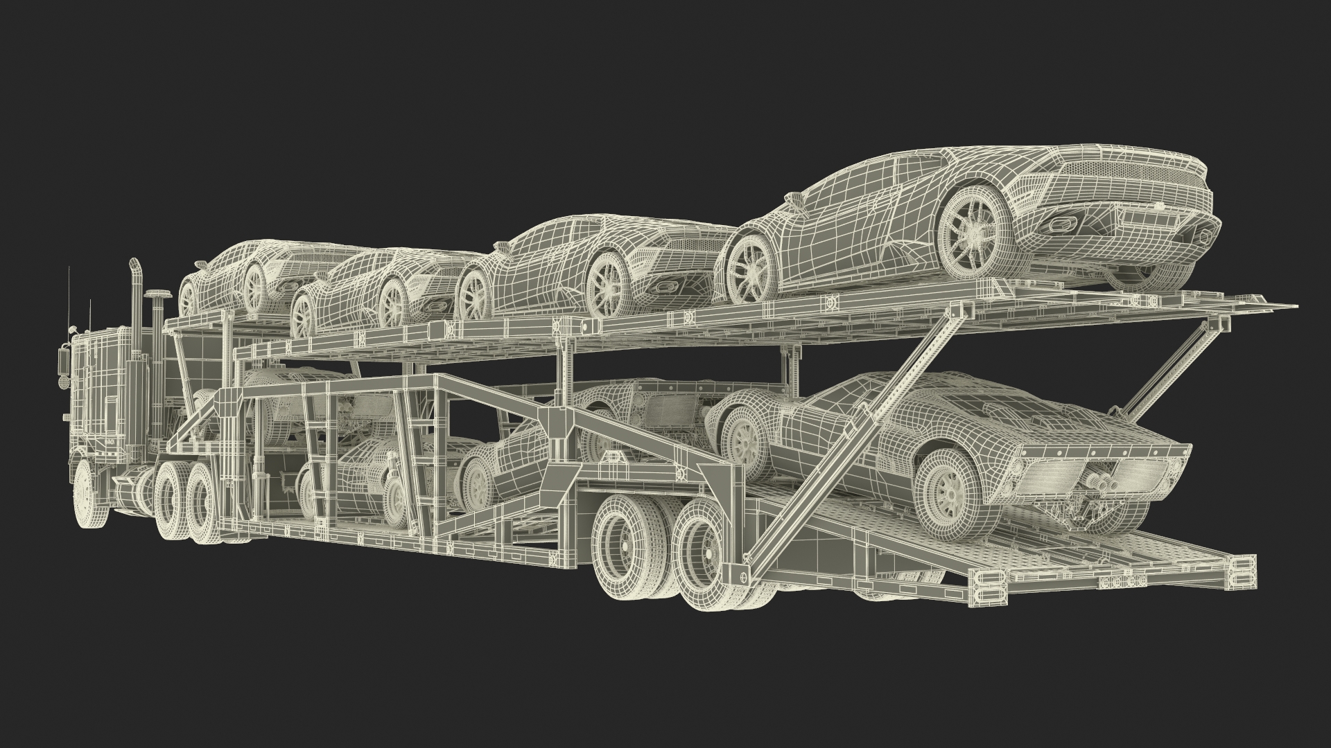 3D Marmon Truck with Car Carrier Loaded Cars
