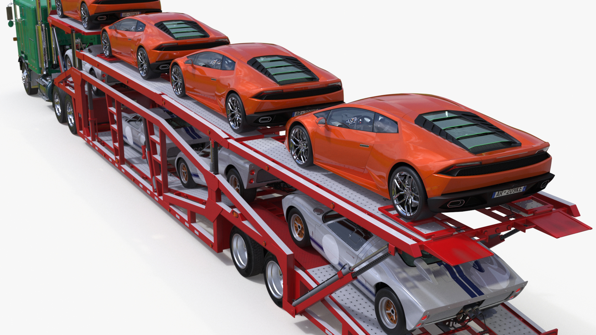 3D Marmon Truck with Car Carrier Loaded Cars