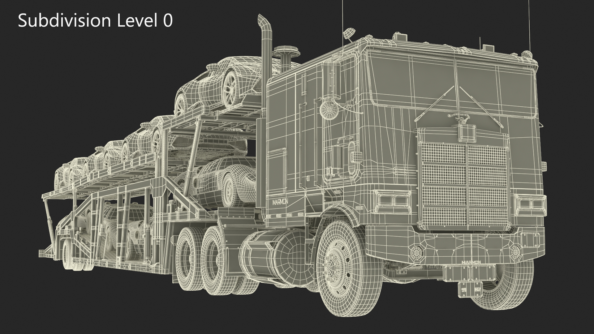 3D Marmon Truck with Car Carrier Loaded Cars
