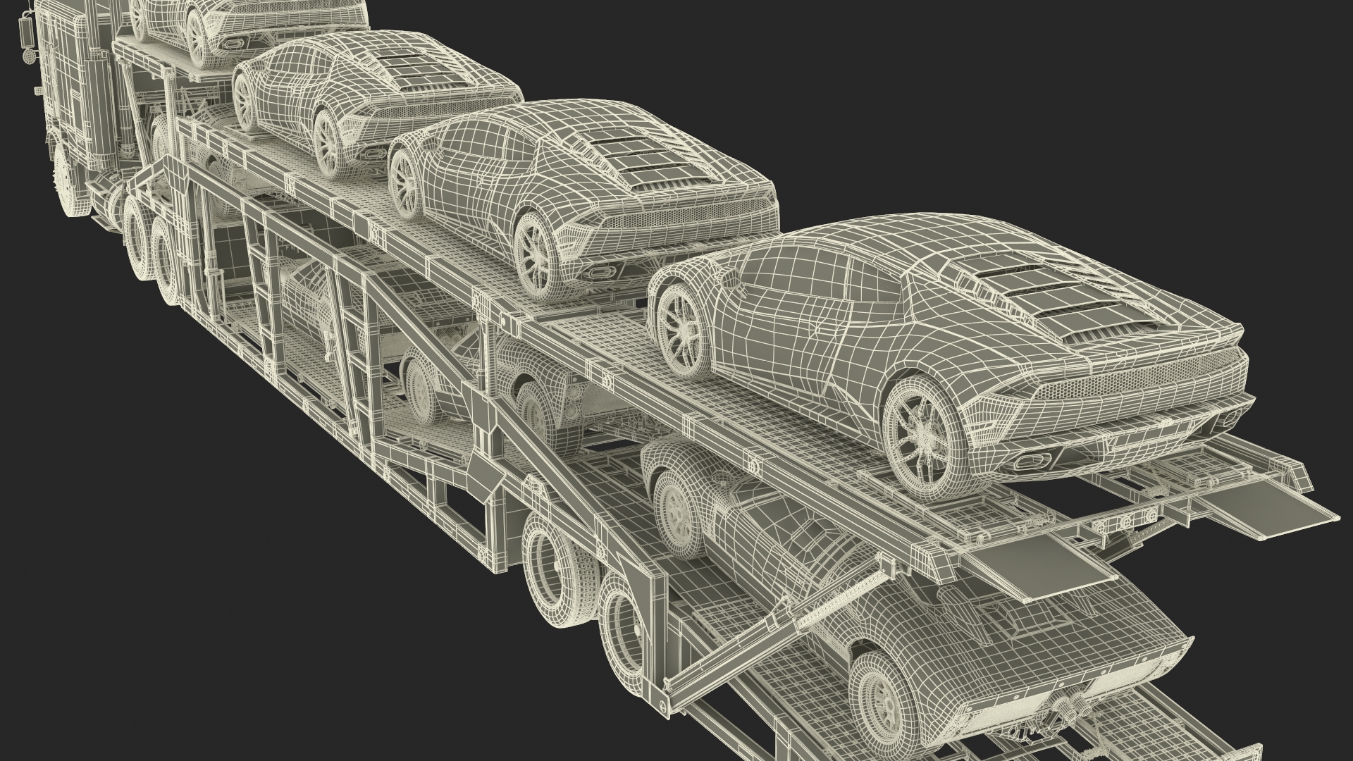 3D Marmon Truck with Car Carrier Loaded Cars
