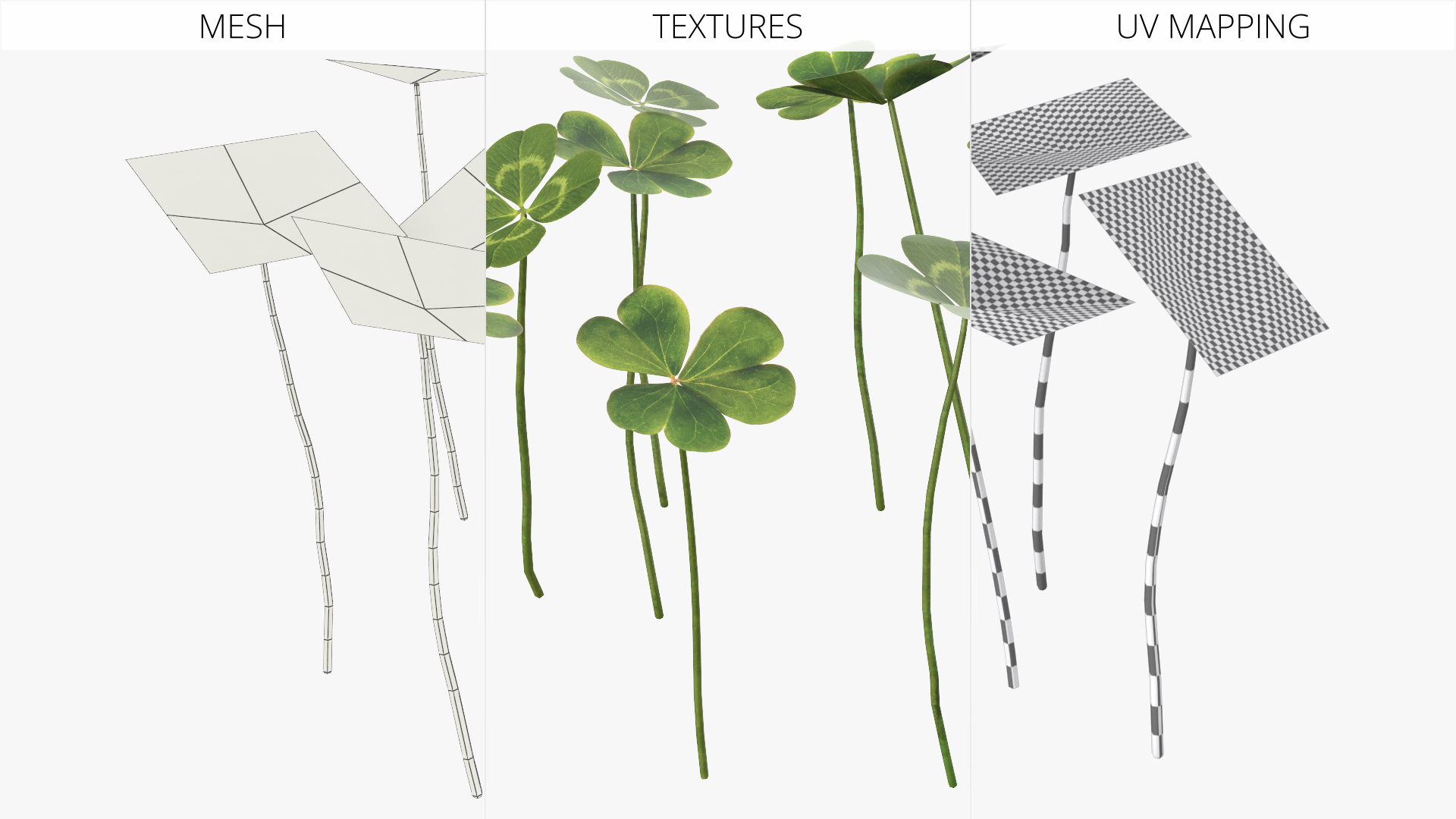 Low Poly Clover Leaves Green, view 5