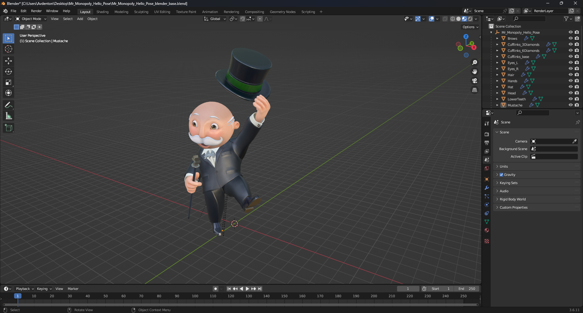 Mr Monopoly Hello Pose 3D