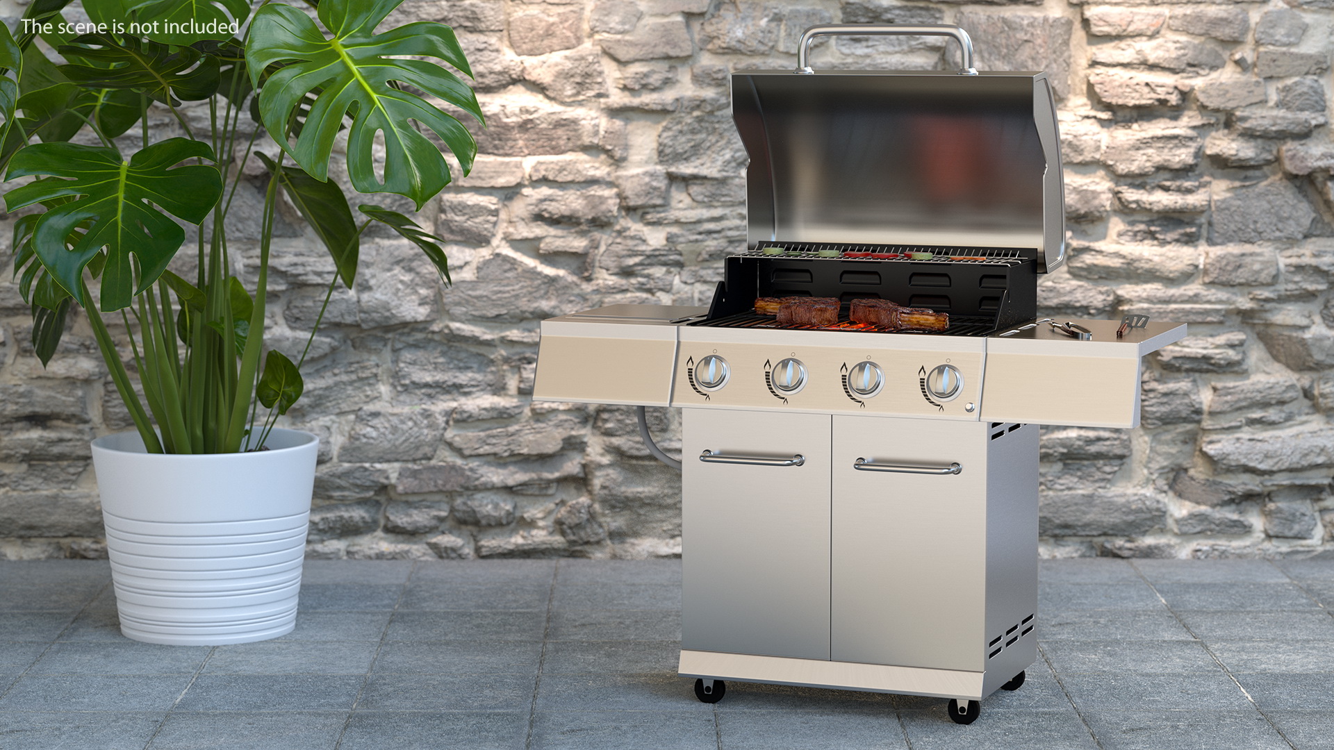 Gas Grill with Meat and Vegetables 3D model