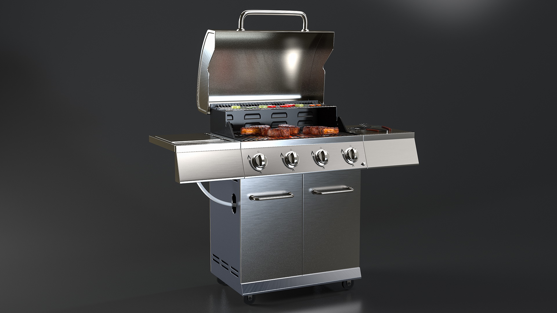 Gas Grill with Meat and Vegetables 3D model