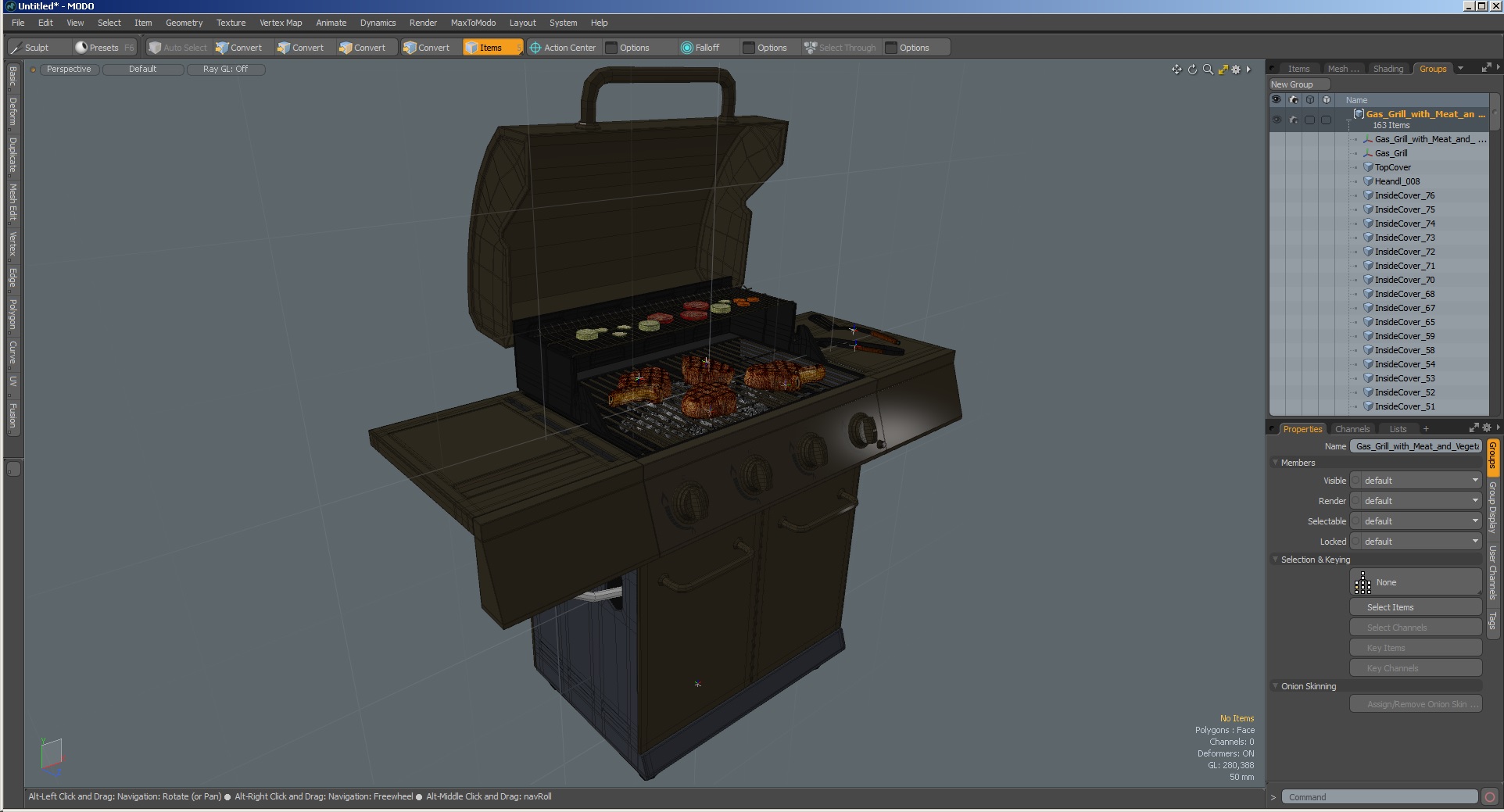 Gas Grill with Meat and Vegetables 3D model