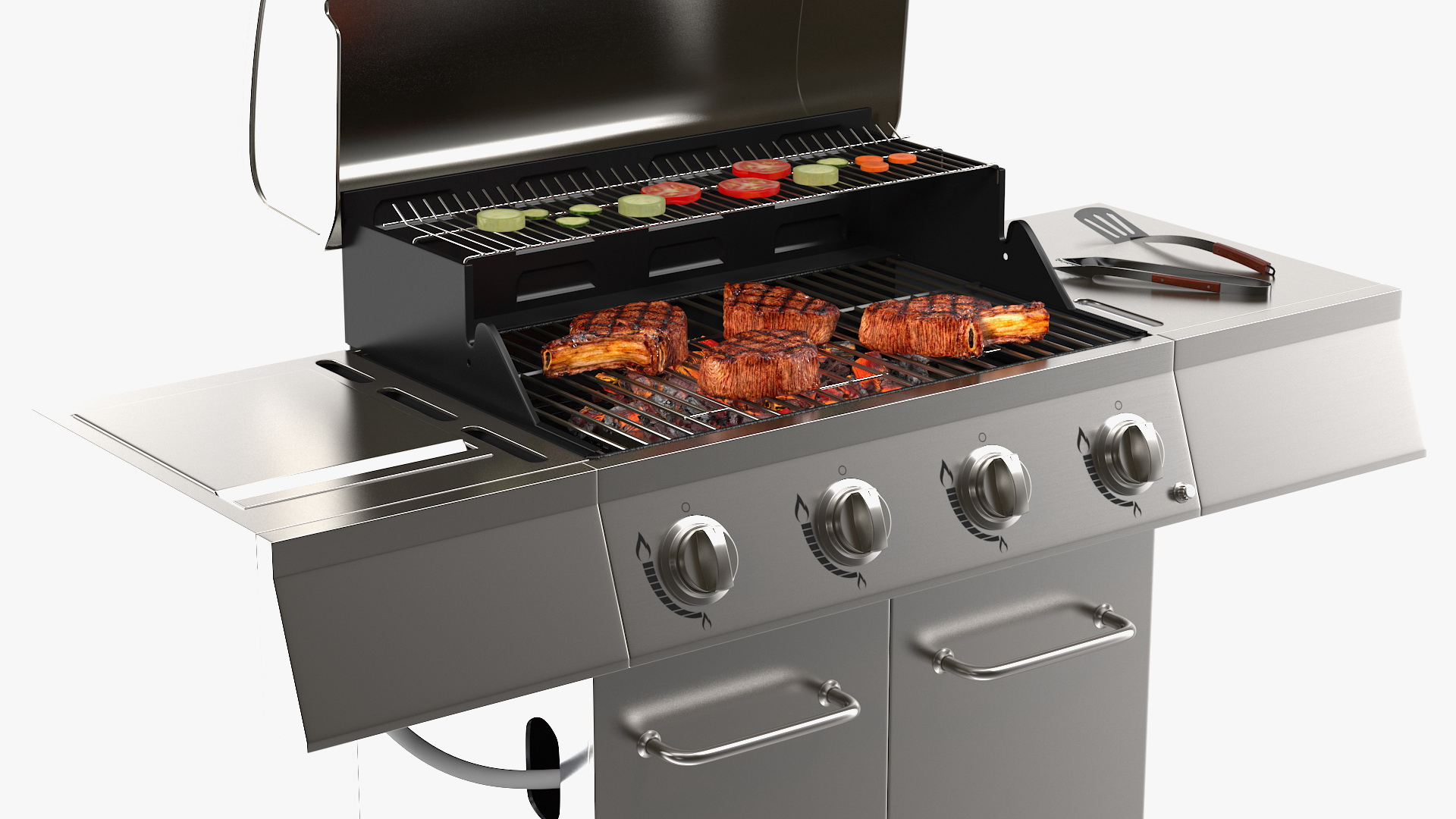 Gas Grill with Meat and Vegetables 3D model