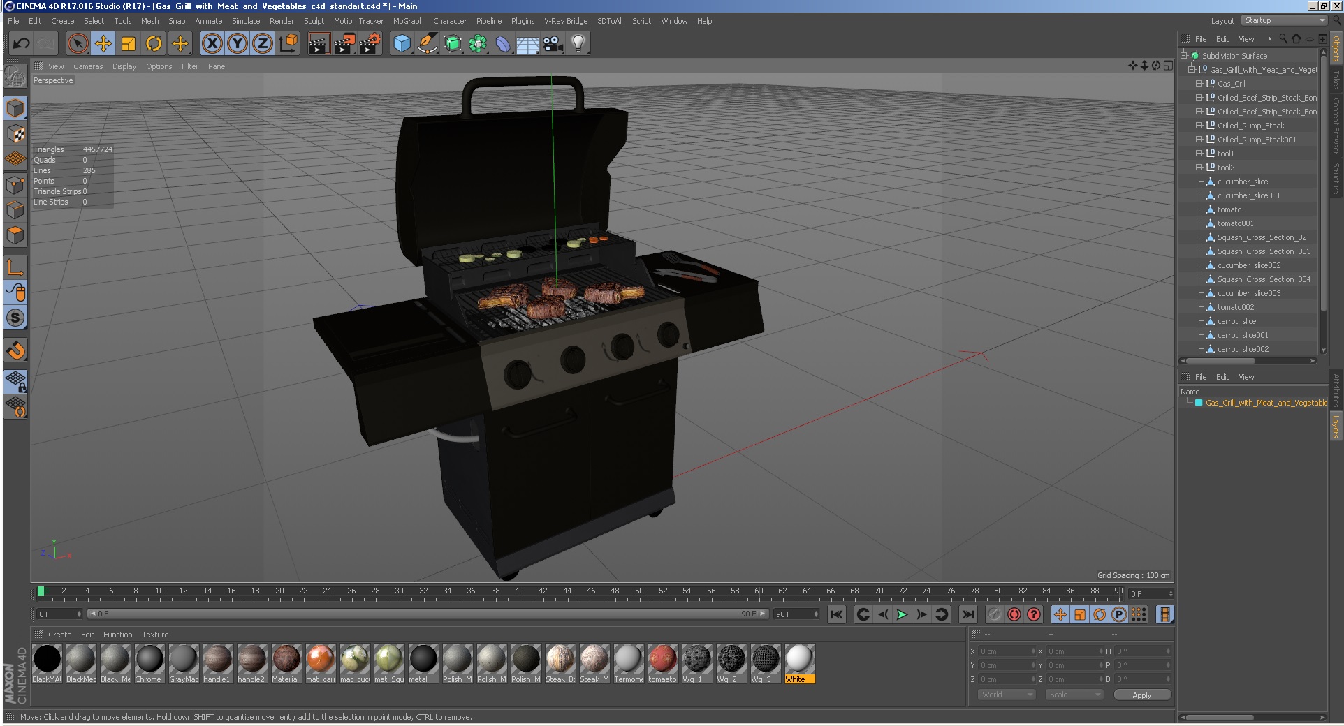 Gas Grill with Meat and Vegetables 3D model