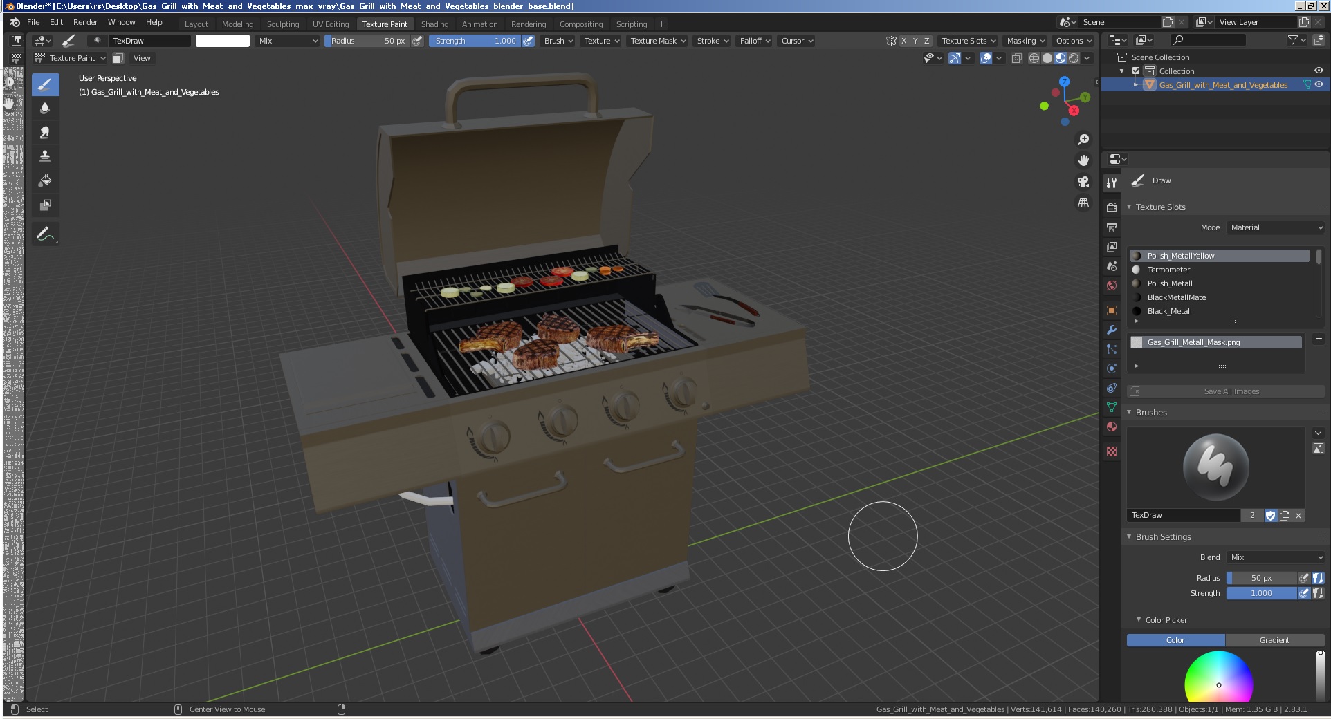 Gas Grill with Meat and Vegetables 3D model