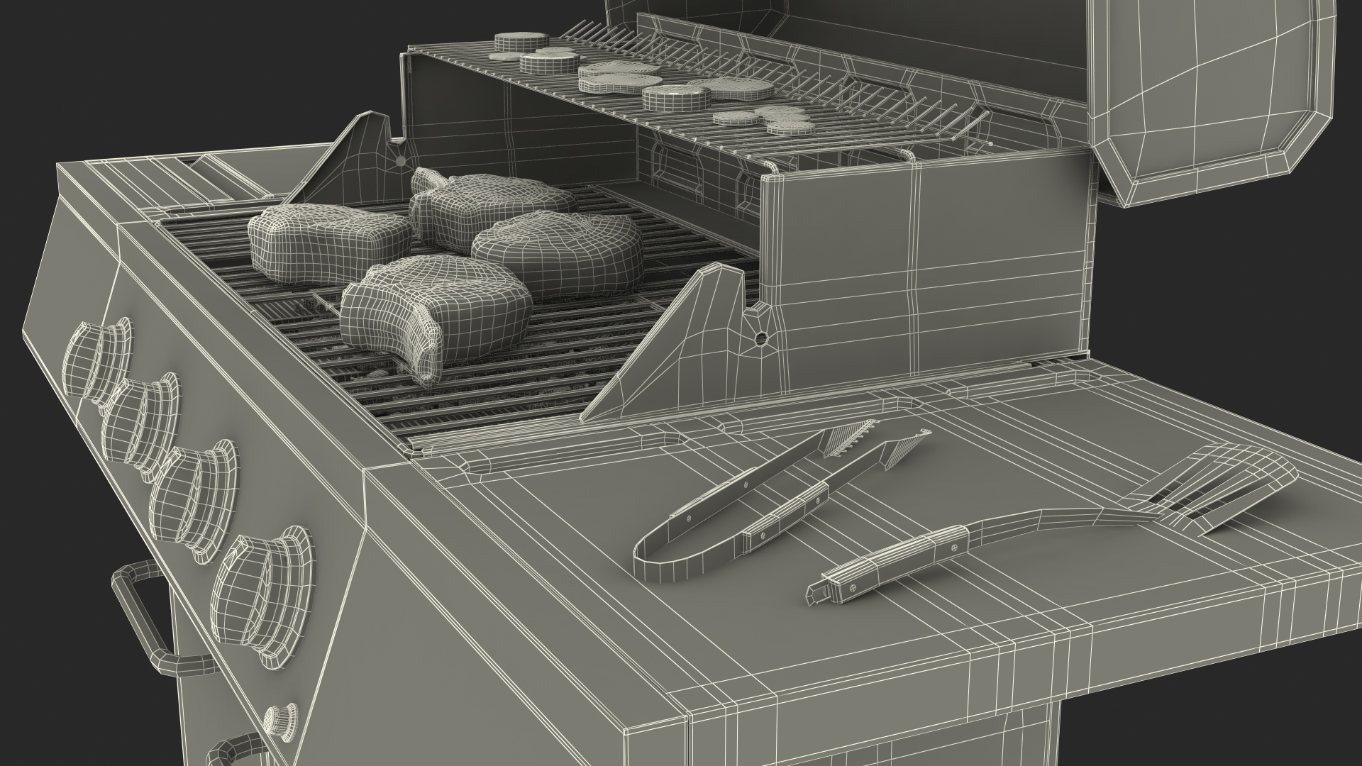 Gas Grill with Meat and Vegetables 3D model